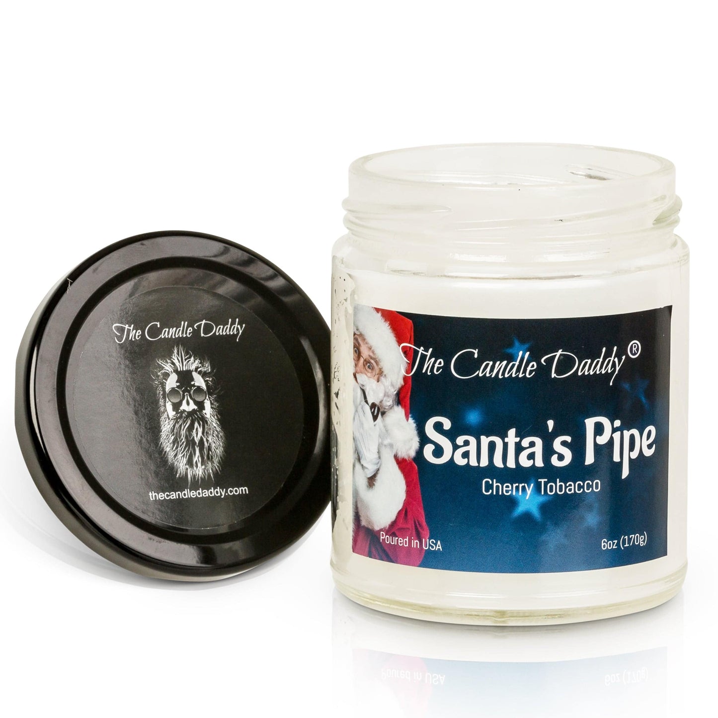 Santas Pipe Holiday Candle - Funny Cherry Tobacco Scented Candle - Funny Holiday Candle for Christmas, New Years - Long Burn Time, Holiday Fragrance, Hand Poured in USA - 6oz