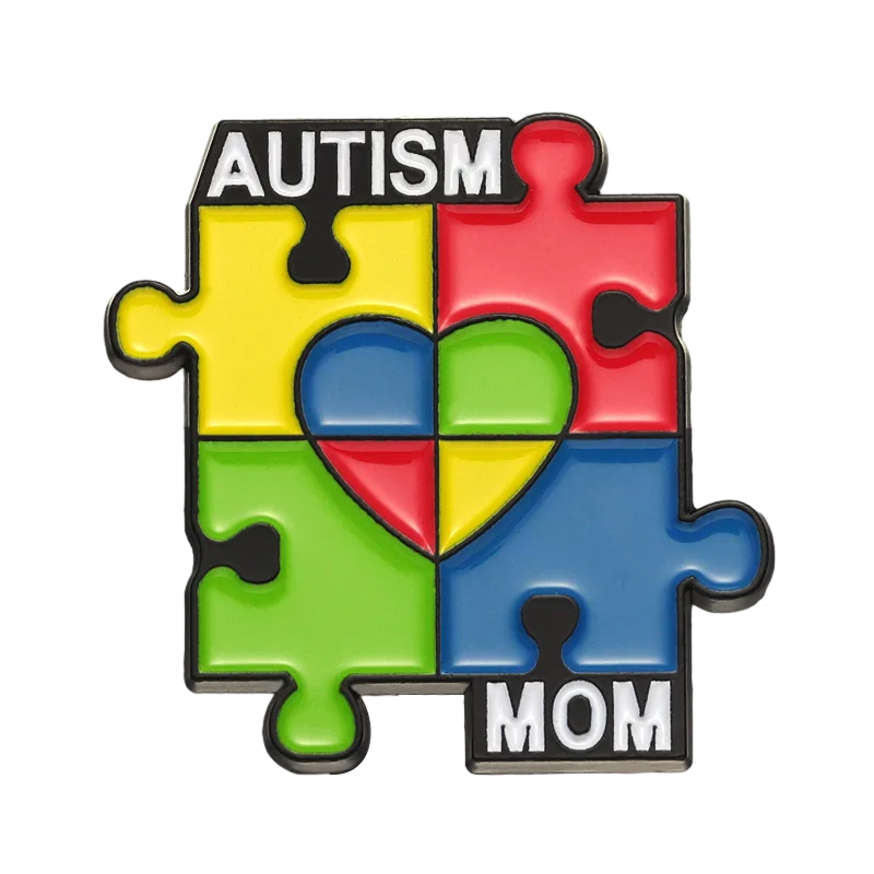 Autism Mom Enamel Pin Rainbow Puzzle Brooch Badge Lapel Backpack Autistic Awareness Gift