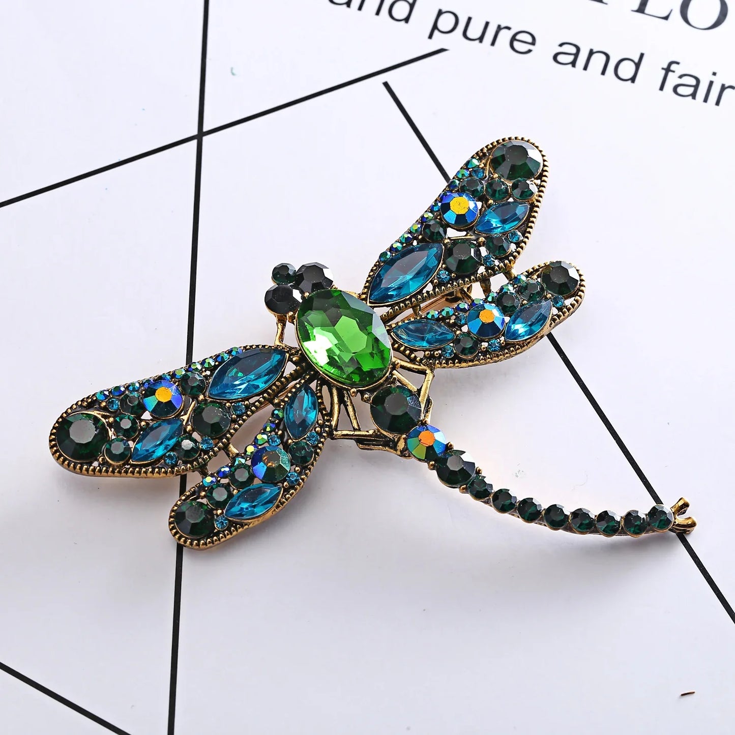 Crystal Dragonfly Brooch Pin for Women - Large Insect Jewelry Accessory