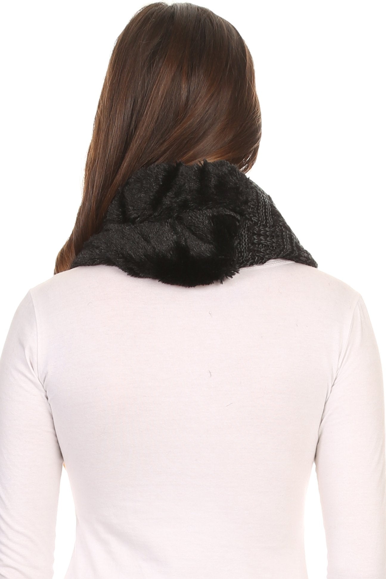 Sakkas Dalien Short Length Two Sided Faux Fur Ribbed Cable Knit Infinity Scarf - Concordia Style Boutique