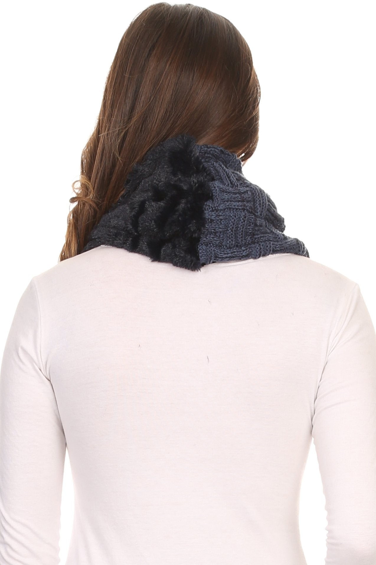 Sakkas Dalien Short Length Two Sided Faux Fur Ribbed Cable Knit Infinity Scarf - Concordia Style Boutique