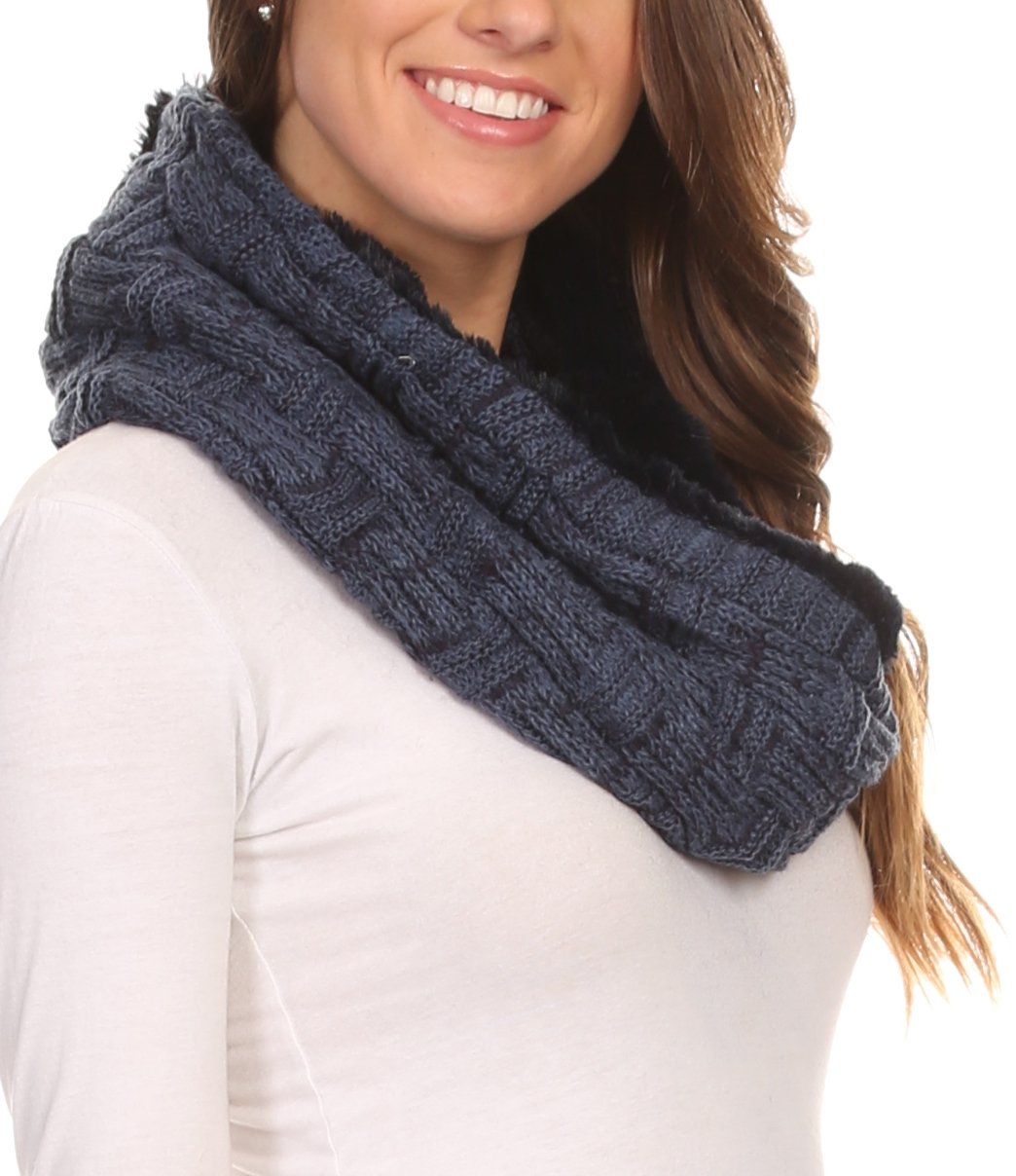 Sakkas Dalien Short Length Two Sided Faux Fur Ribbed Cable Knit Infinity Scarf - Concordia Style Boutique