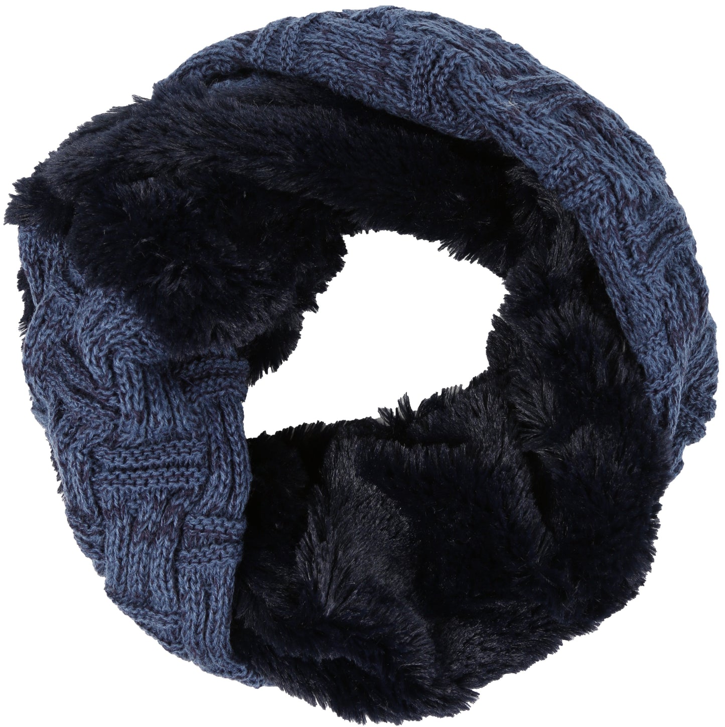 Sakkas Dalien Short Length Two Sided Faux Fur Ribbed Cable Knit Infinity Scarf - Concordia Style Boutique