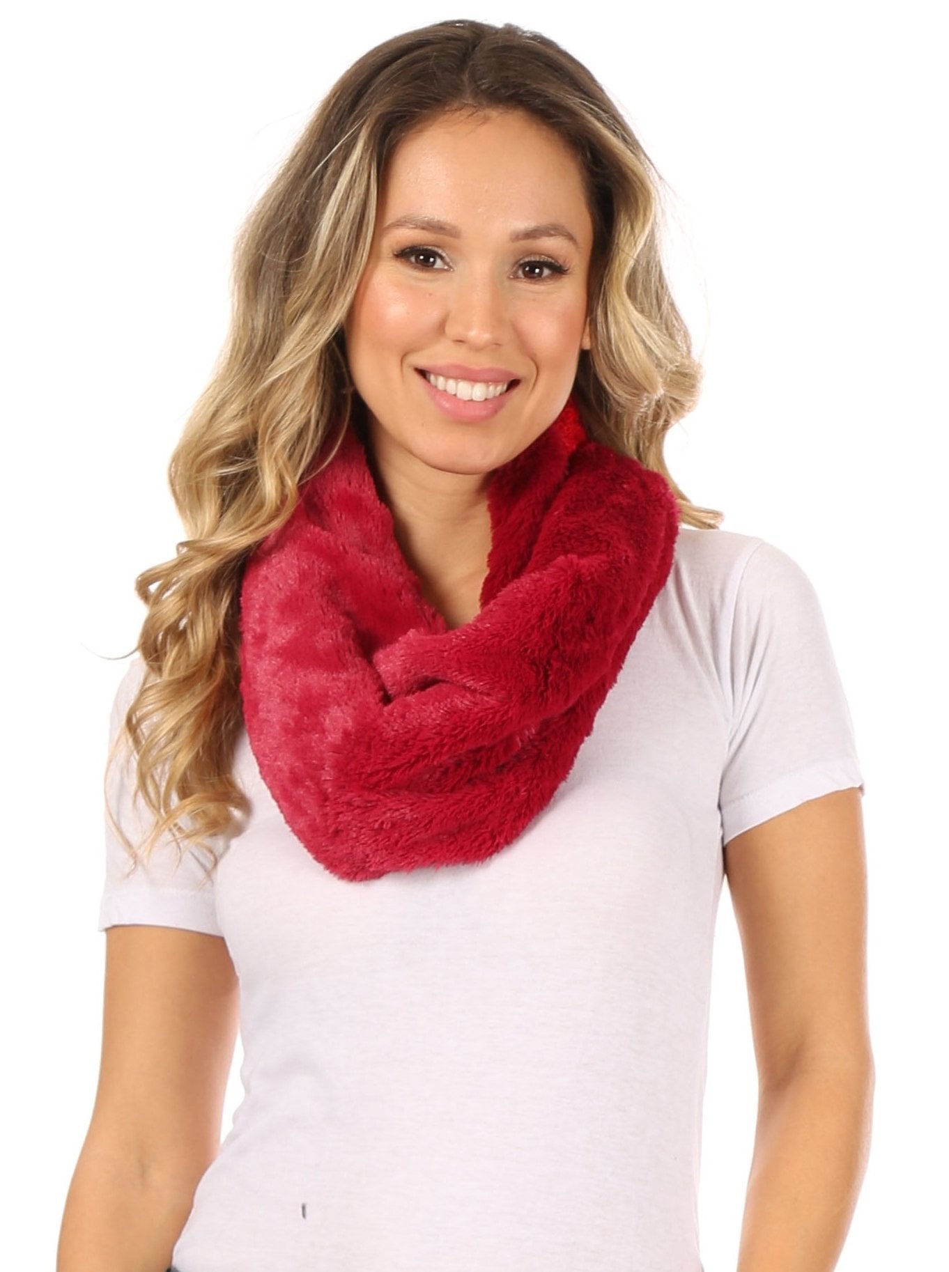 Sakkas Dalien Short Length Two Sided Faux Fur Ribbed Cable Knit Infinity Scarf - Concordia Style Boutique