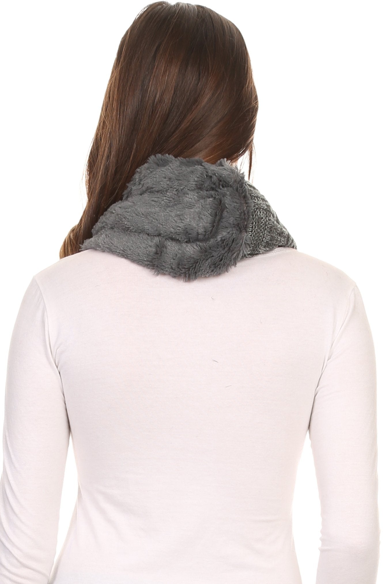 Sakkas Dalien Short Length Two Sided Faux Fur Ribbed Cable Knit Infinity Scarf - Concordia Style Boutique