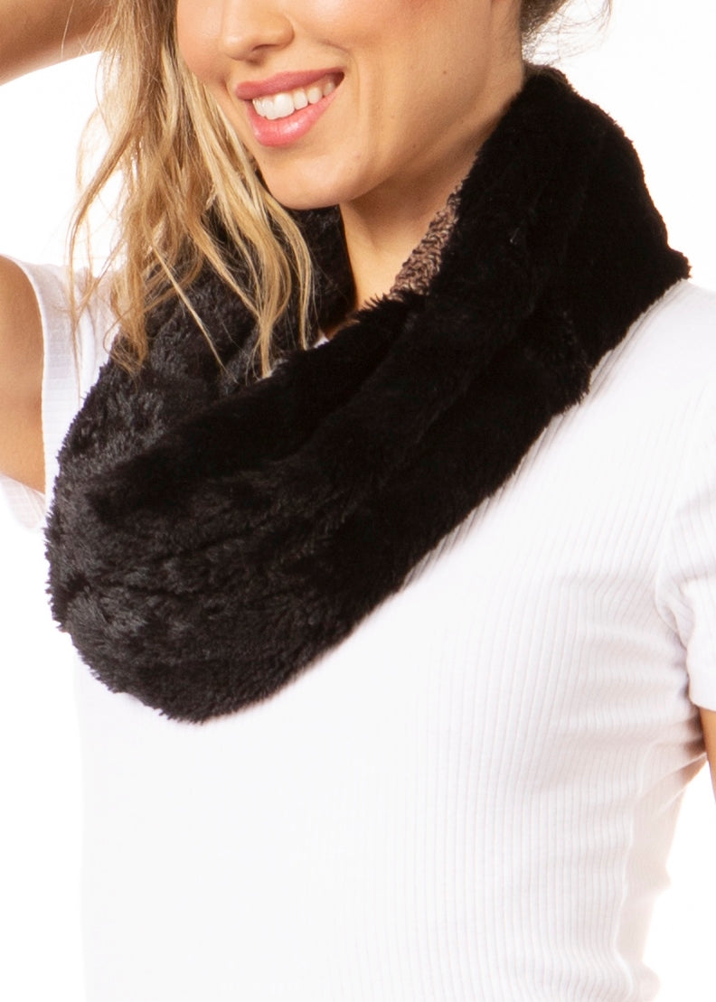 Sakkas Julie Short Wrap Around Two Sided Faux Fur And Ribbed Knit Infinity Scarf - Concordia Style Boutique