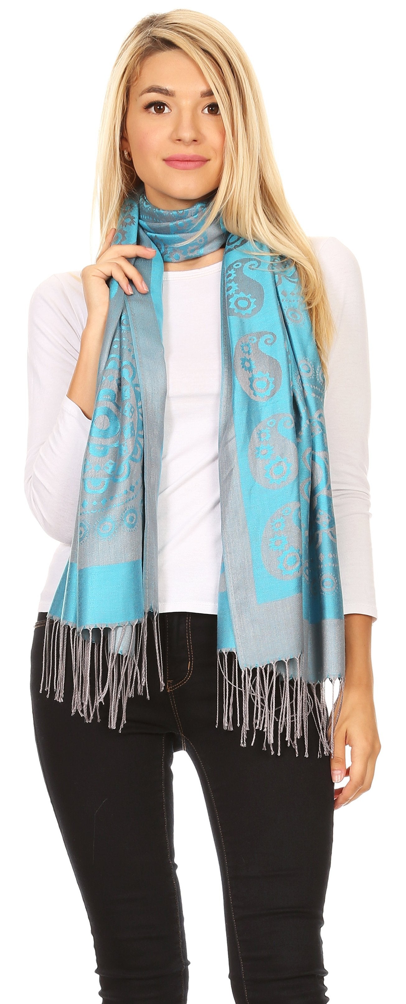 Sakkas Mia Reversible Brocade Paisley Scarf Wrap Shawl Soft and Light - Concordia Style Boutique