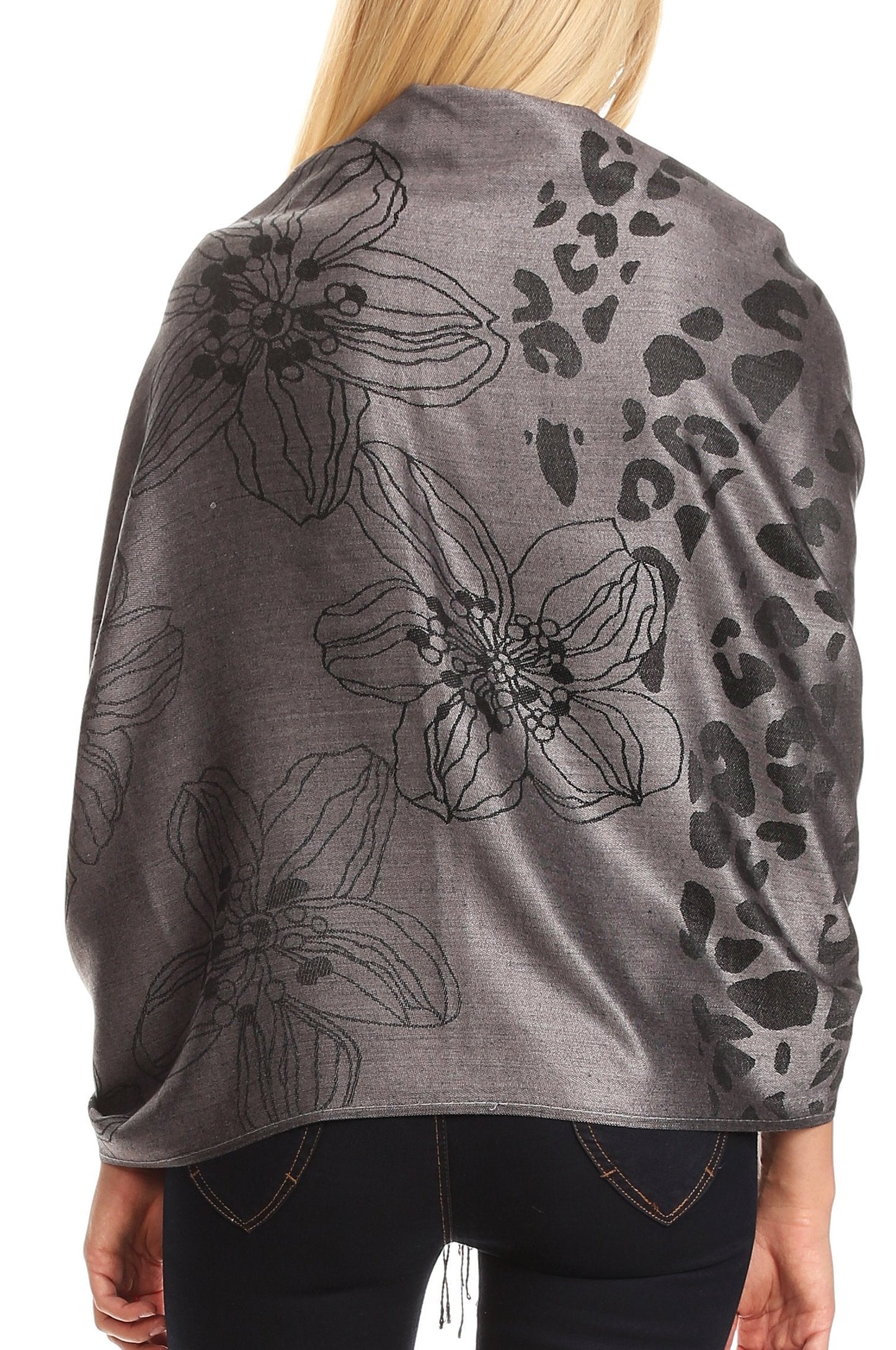 Sakkas Salome Reversible Silky soft Wrap Shawl Scarf with Lovely Floral Brocade - Concordia Style Boutique