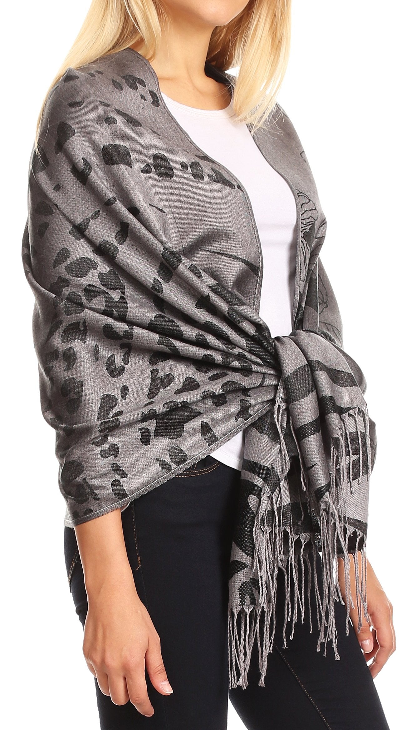 Sakkas Salome Reversible Silky soft Wrap Shawl Scarf with Lovely Floral Brocade - Concordia Style Boutique
