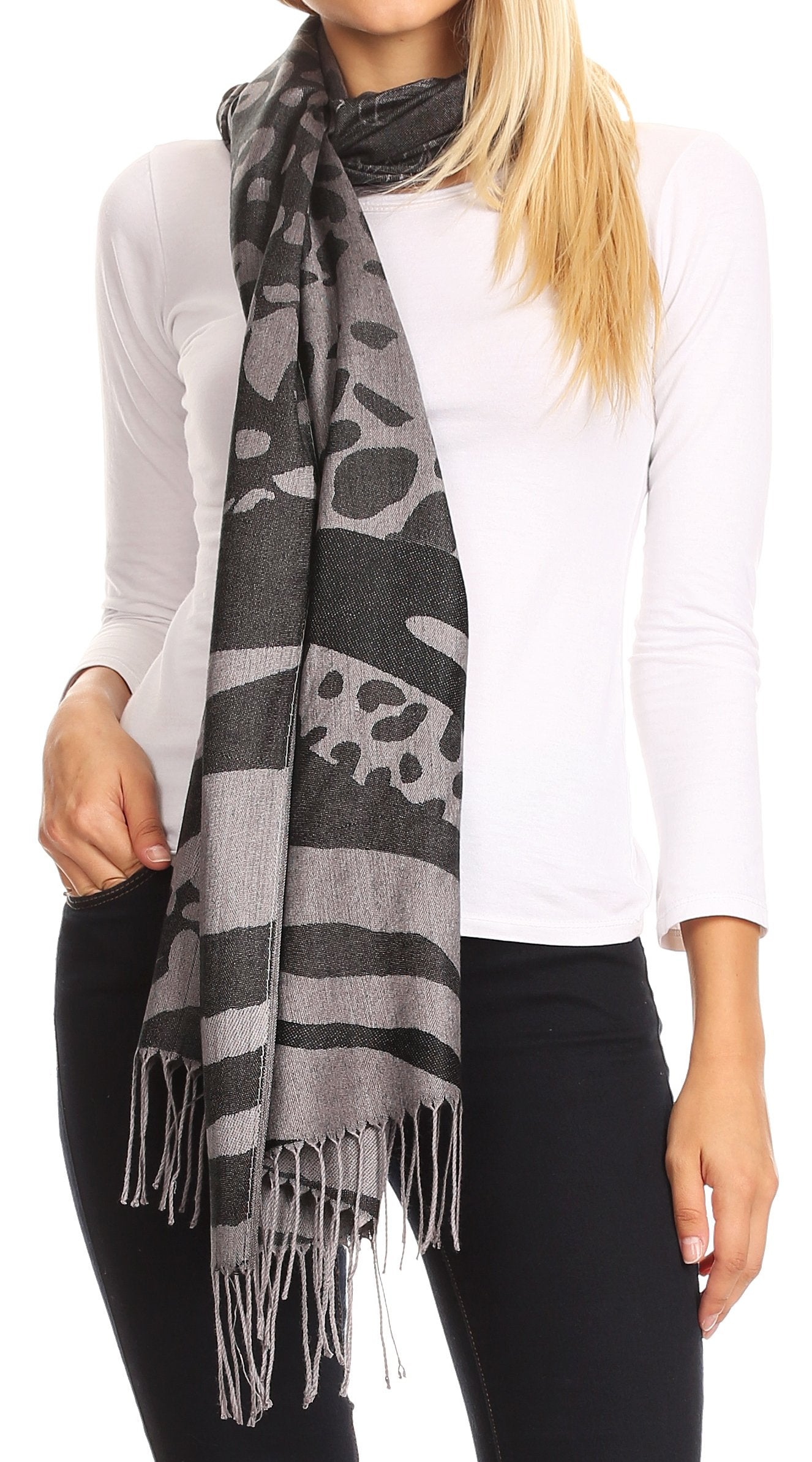 Sakkas Salome Reversible Silky soft Wrap Shawl Scarf with Lovely Floral Brocade - Concordia Style Boutique