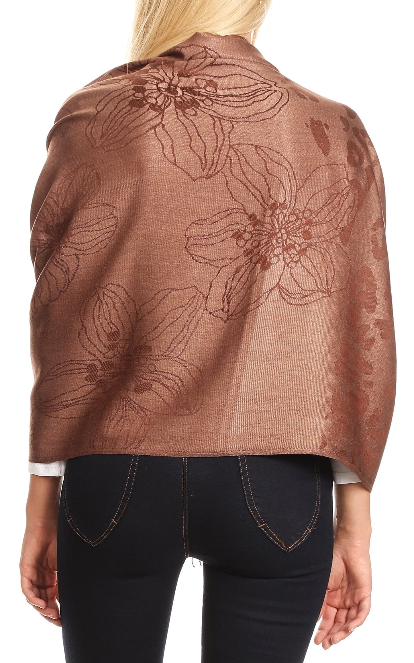 Sakkas Salome Reversible Silky soft Wrap Shawl Scarf with Lovely Floral Brocade - Concordia Style Boutique