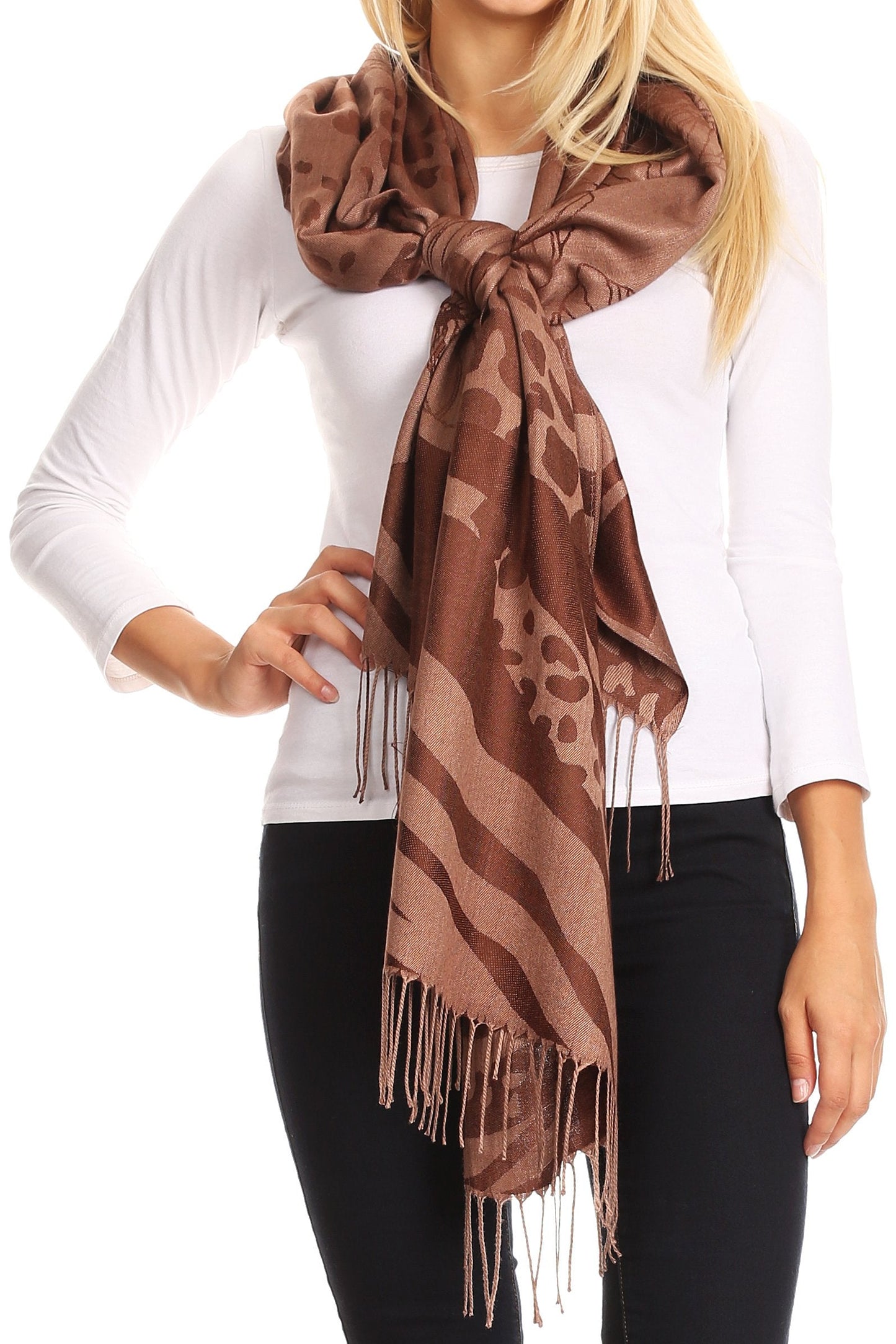 Sakkas Salome Reversible Silky soft Wrap Shawl Scarf with Lovely Floral Brocade - Concordia Style Boutique