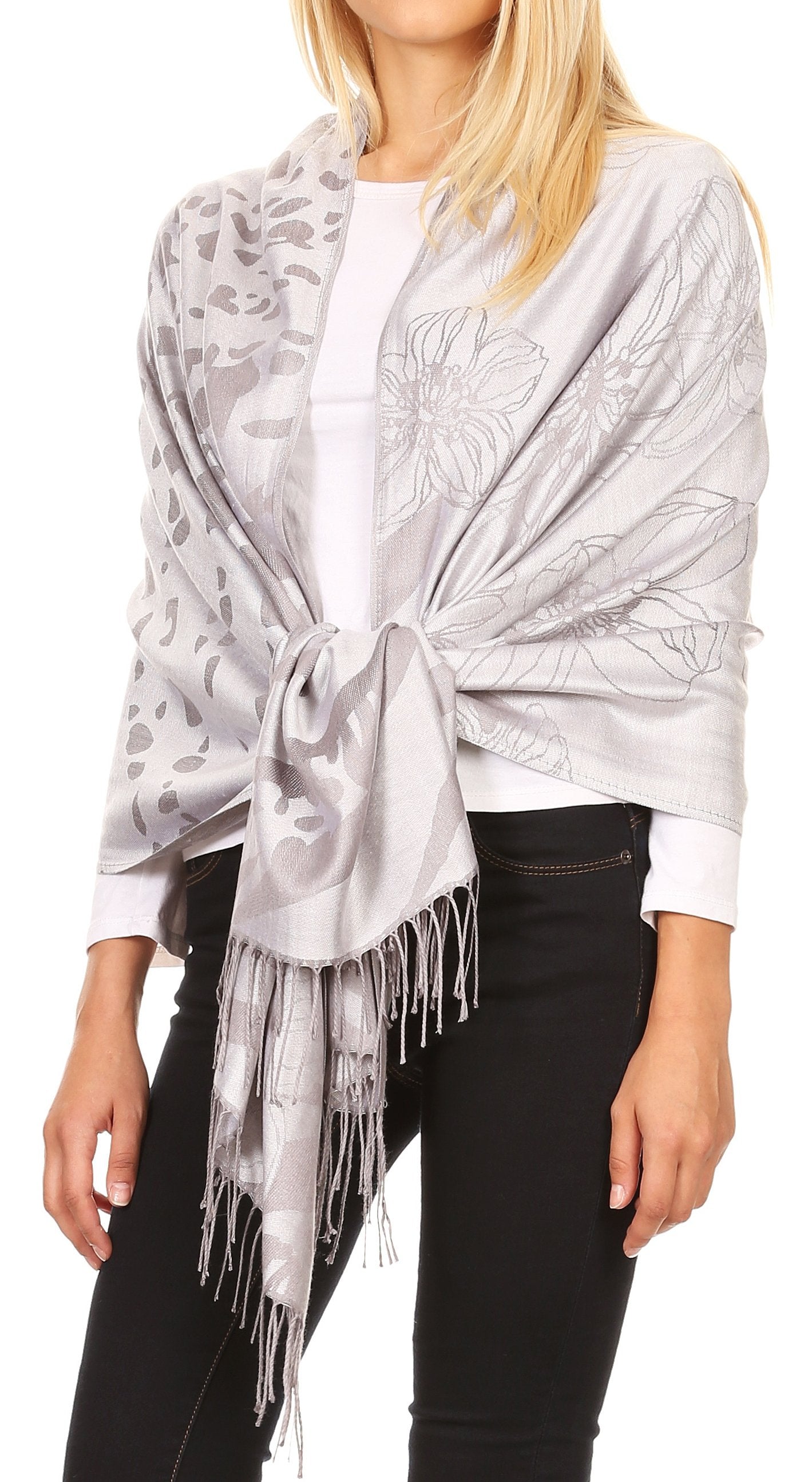 Sakkas Salome Reversible Silky soft Wrap Shawl Scarf with Lovely Floral Brocade - Concordia Style Boutique