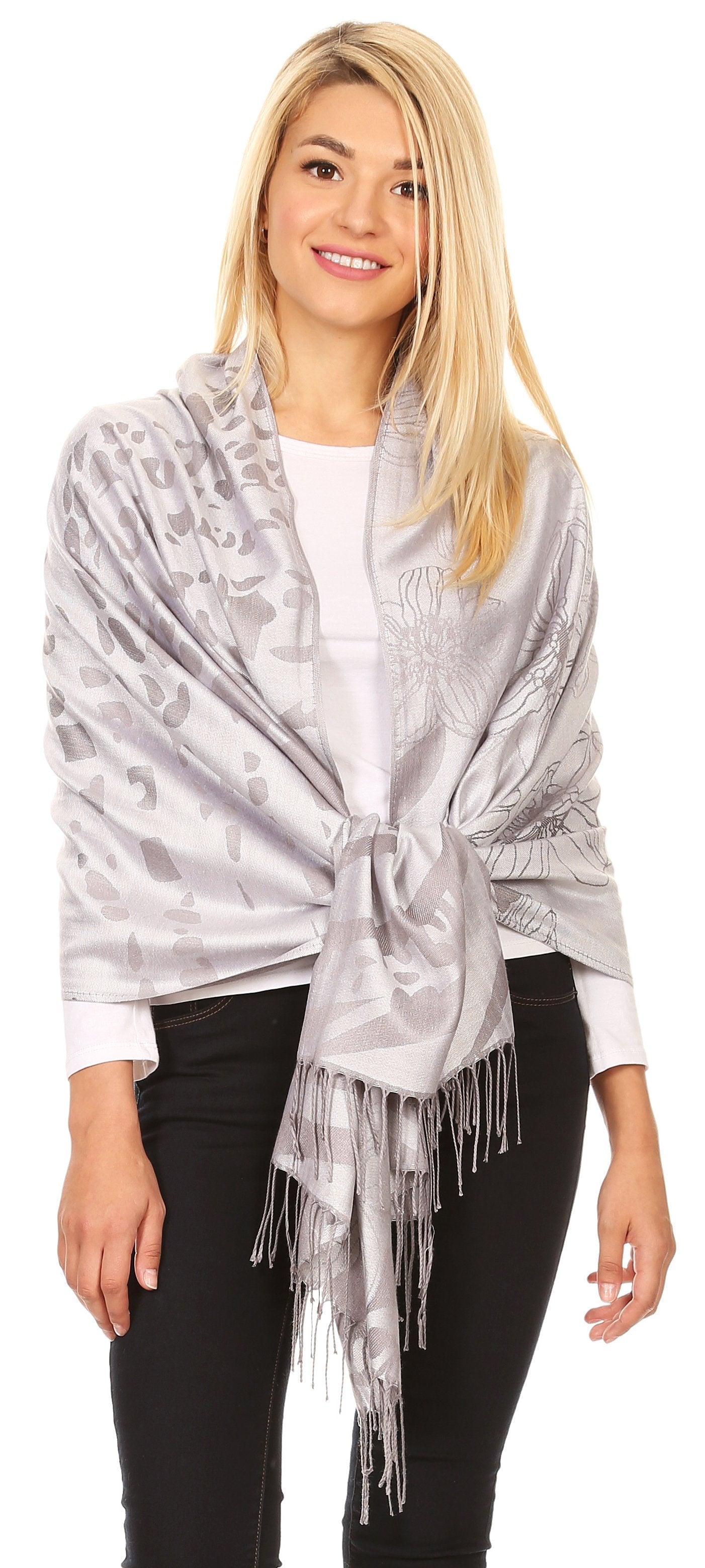Sakkas Salome Reversible Silky soft Wrap Shawl Scarf with Lovely Floral Brocade - Concordia Style Boutique