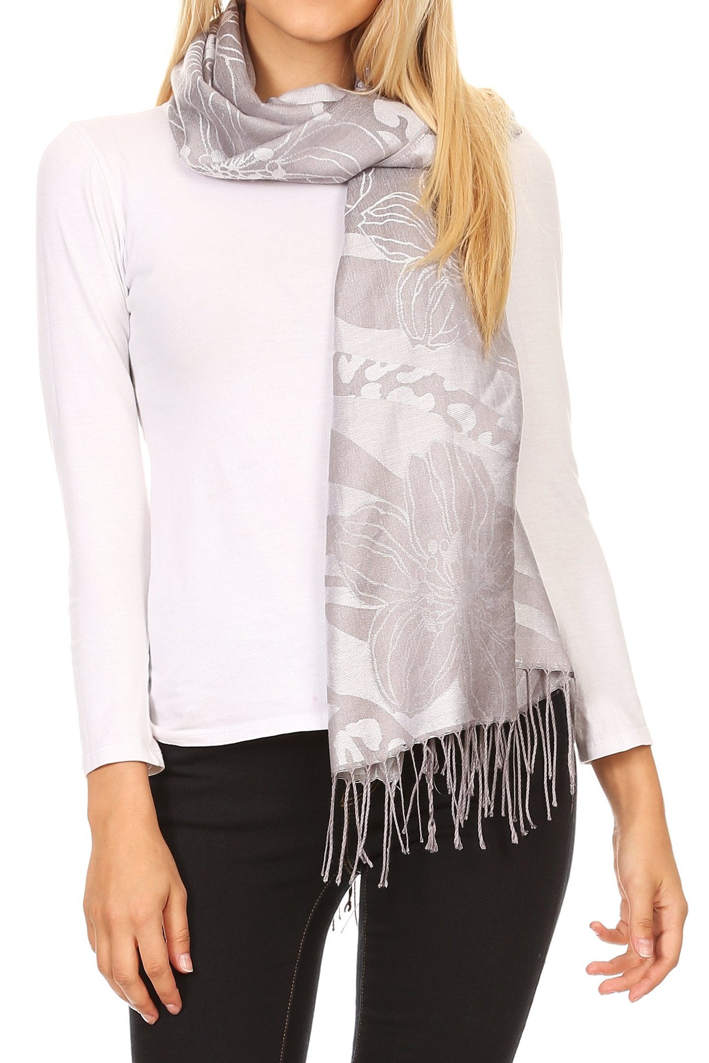 Sakkas Salome Reversible Silky soft Wrap Shawl Scarf with Lovely Floral Brocade - Concordia Style Boutique