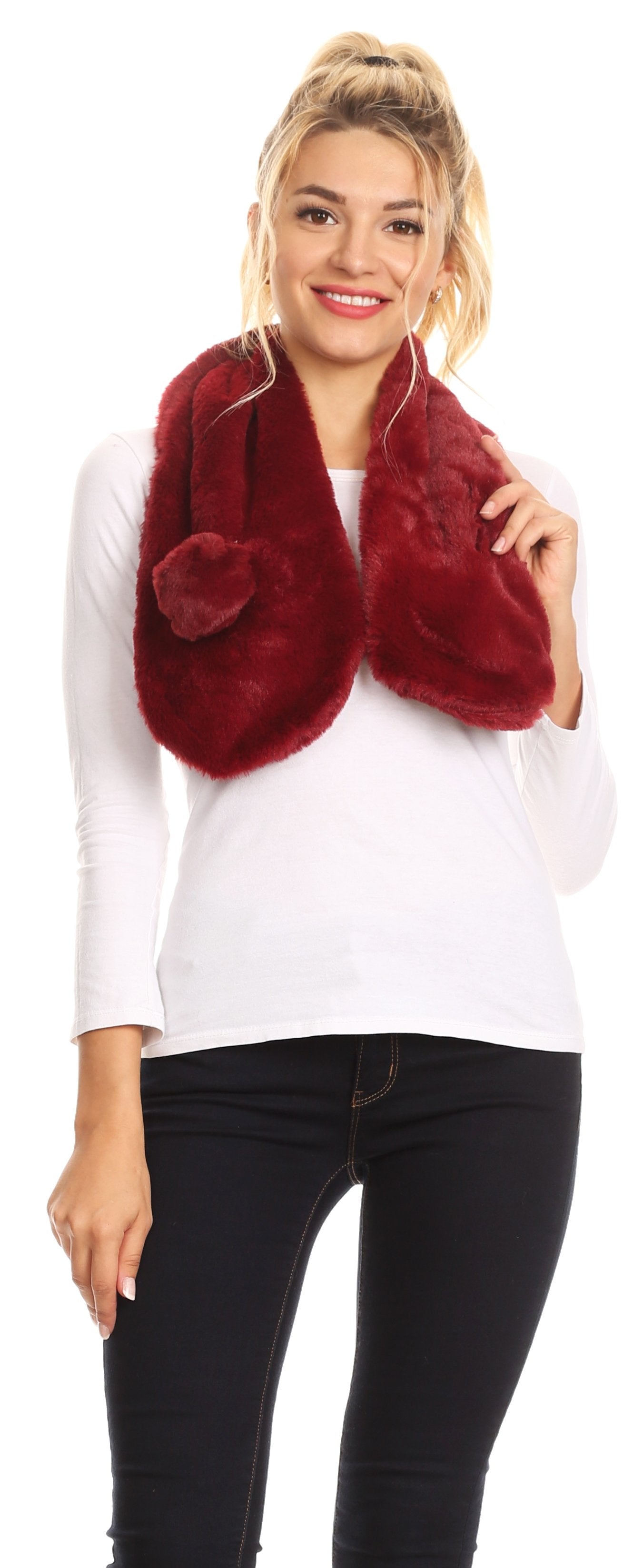 Sakkas Elise Faux Fur Mink Soft Warm Scarf with Pom-Pom - Concordia Style Boutique