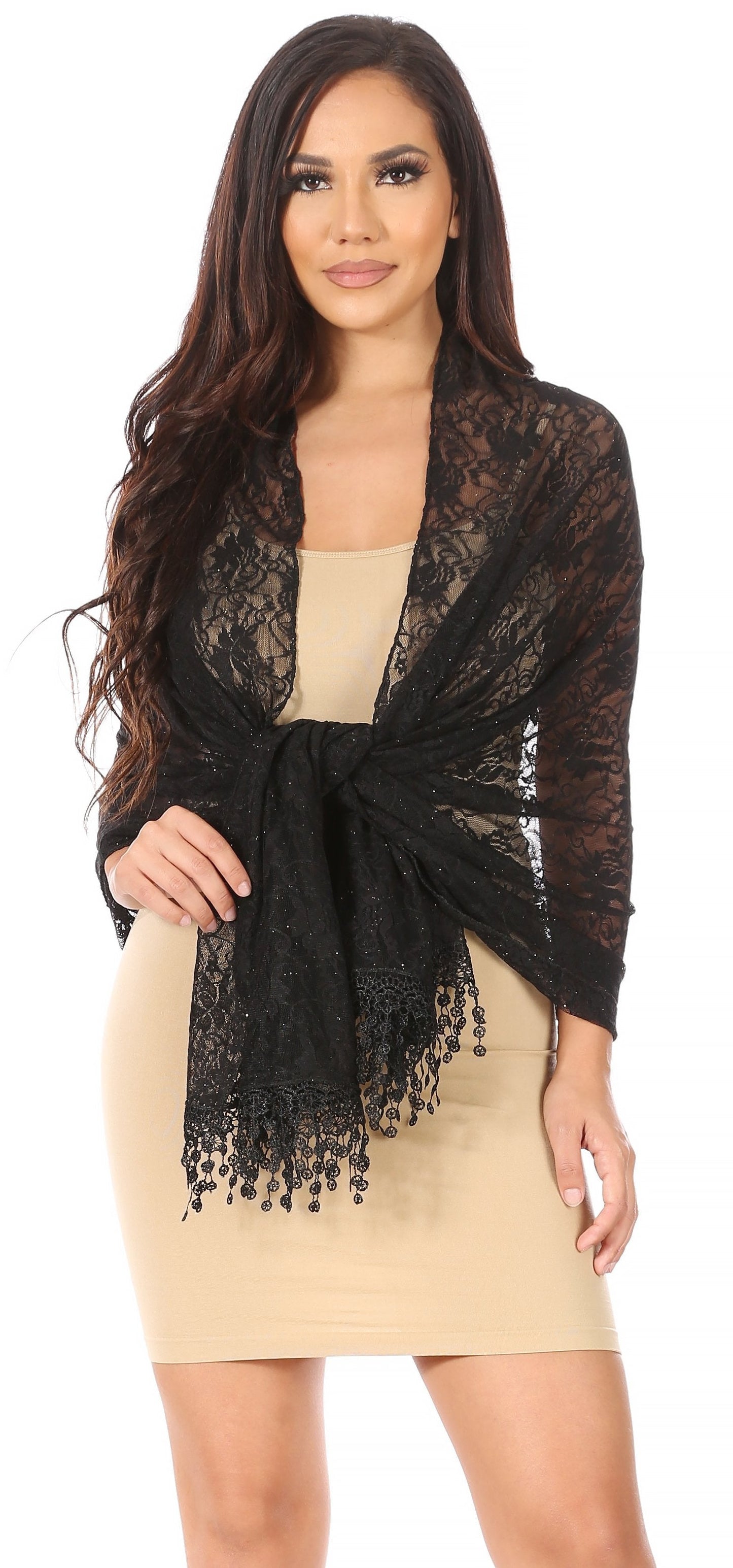 Sakkas Mari Women's Large Lightweight Soft Lace Scarf Wrap Shawl Floral and Fringe - Concordia Style Boutique