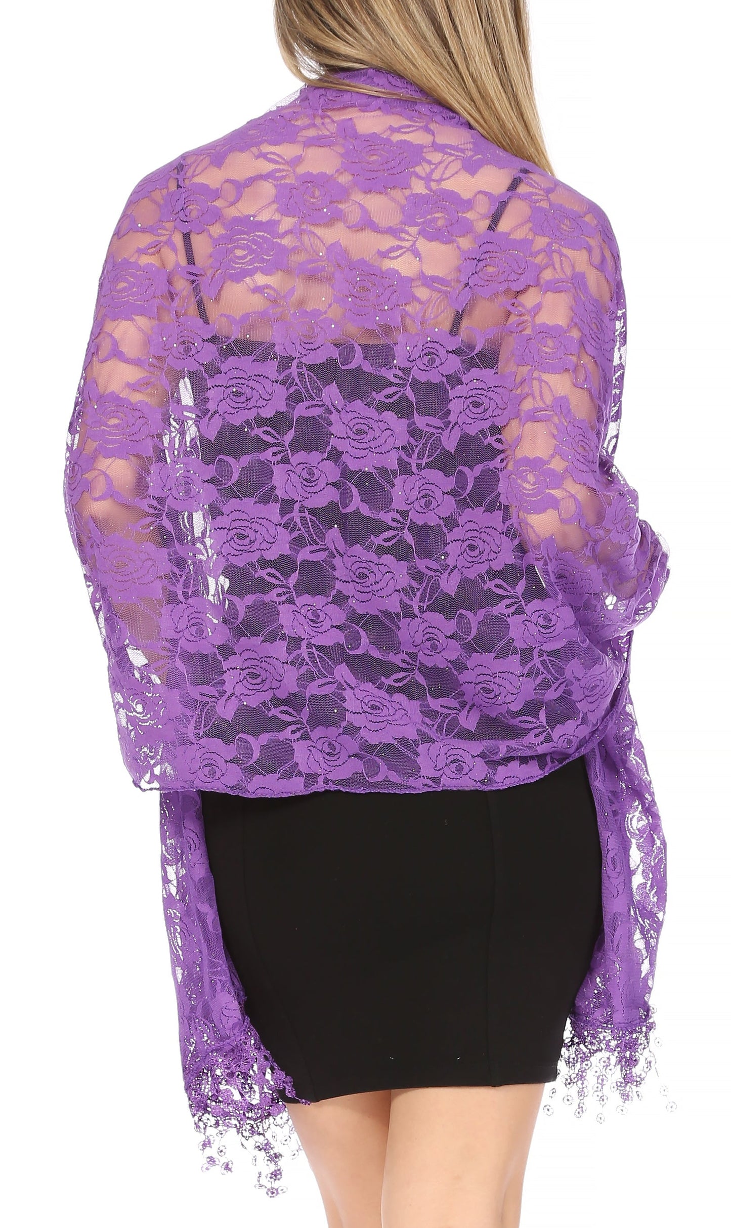 Sakkas Mari Women's Large Lightweight Soft Lace Scarf Wrap Shawl Floral and Fringe - Concordia Style Boutique