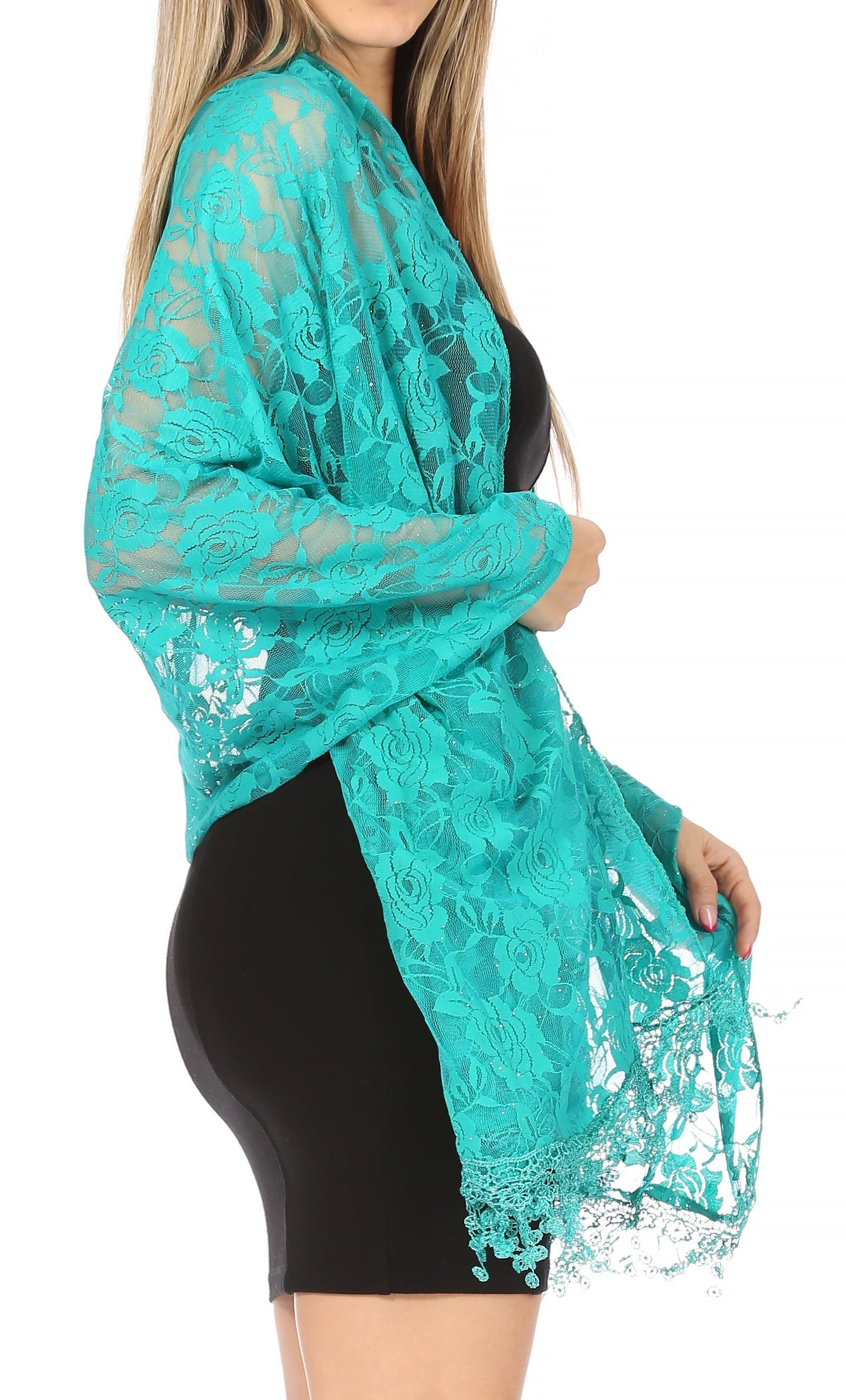 Sakkas Mari Women's Large Lightweight Soft Lace Scarf Wrap Shawl Floral and Fringe - Concordia Style Boutique