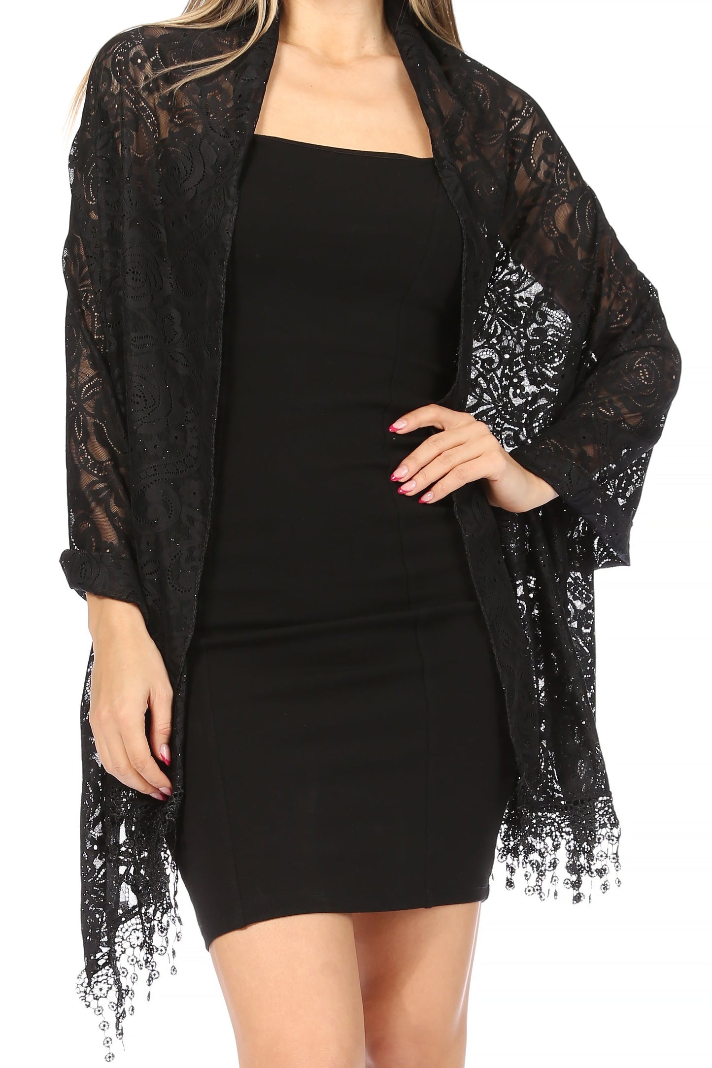 Sakkas Mari Women's Large Lightweight Soft Lace Scarf Wrap Shawl Floral and Fringe - Concordia Style Boutique