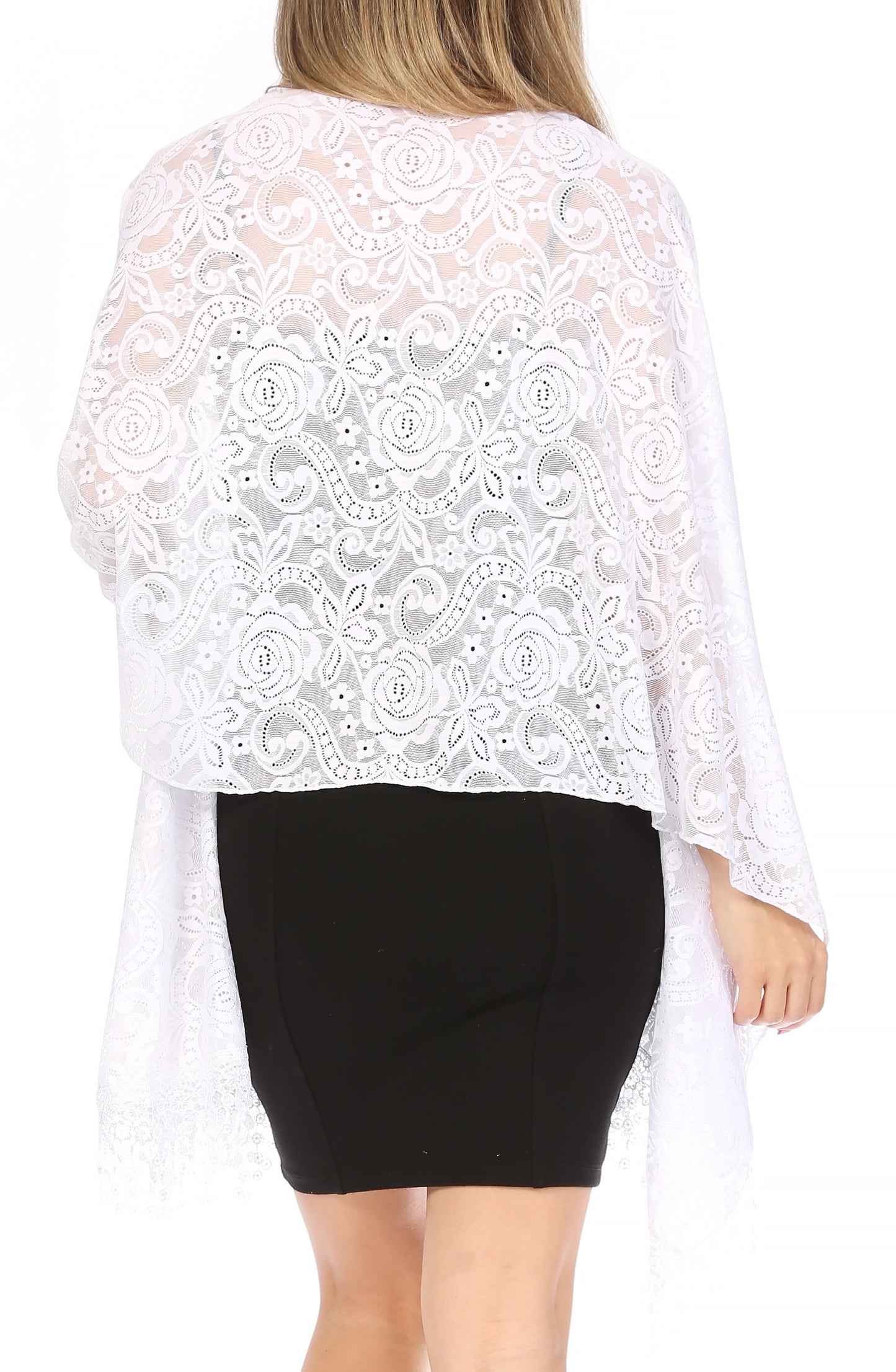 Sakkas Mari Women's Large Lightweight Soft Lace Scarf Wrap Shawl Floral and Fringe - Concordia Style Boutique