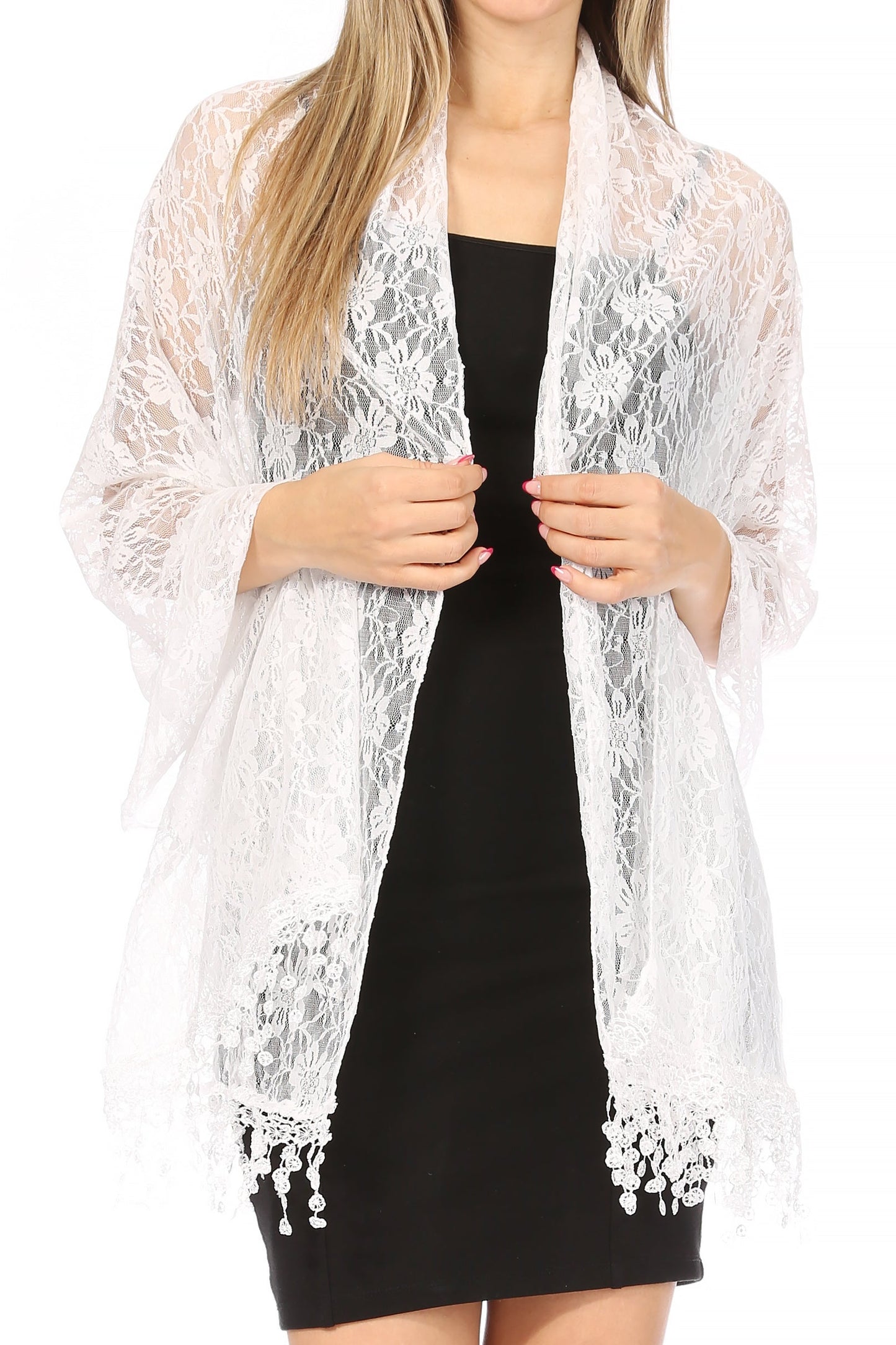 Sakkas Mari Women's Large Lightweight Soft Lace Scarf Wrap Shawl Floral and Fringe - Concordia Style Boutique