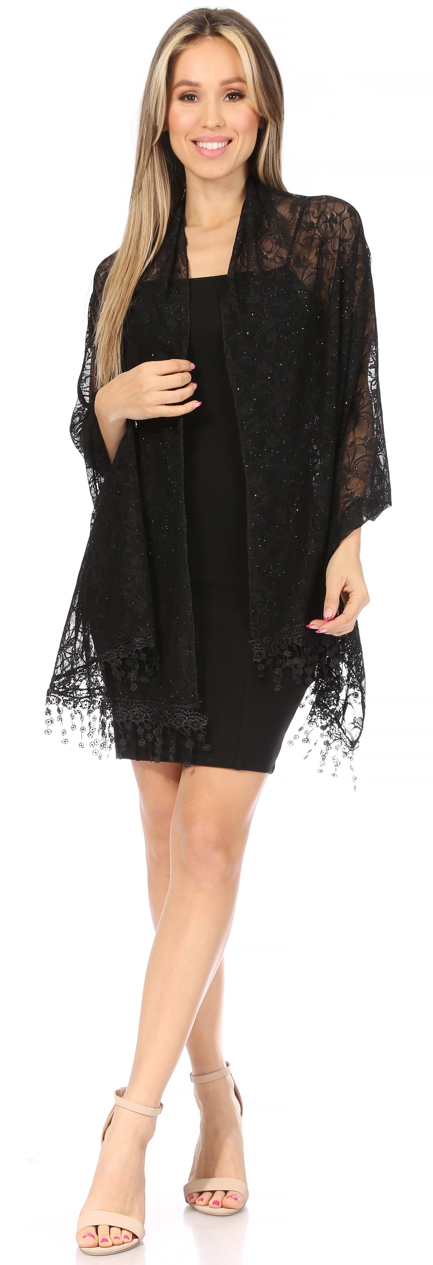 Sakkas Mari Women's Large Lightweight Soft Lace Scarf Wrap Shawl Floral and Fringe - Concordia Style Boutique