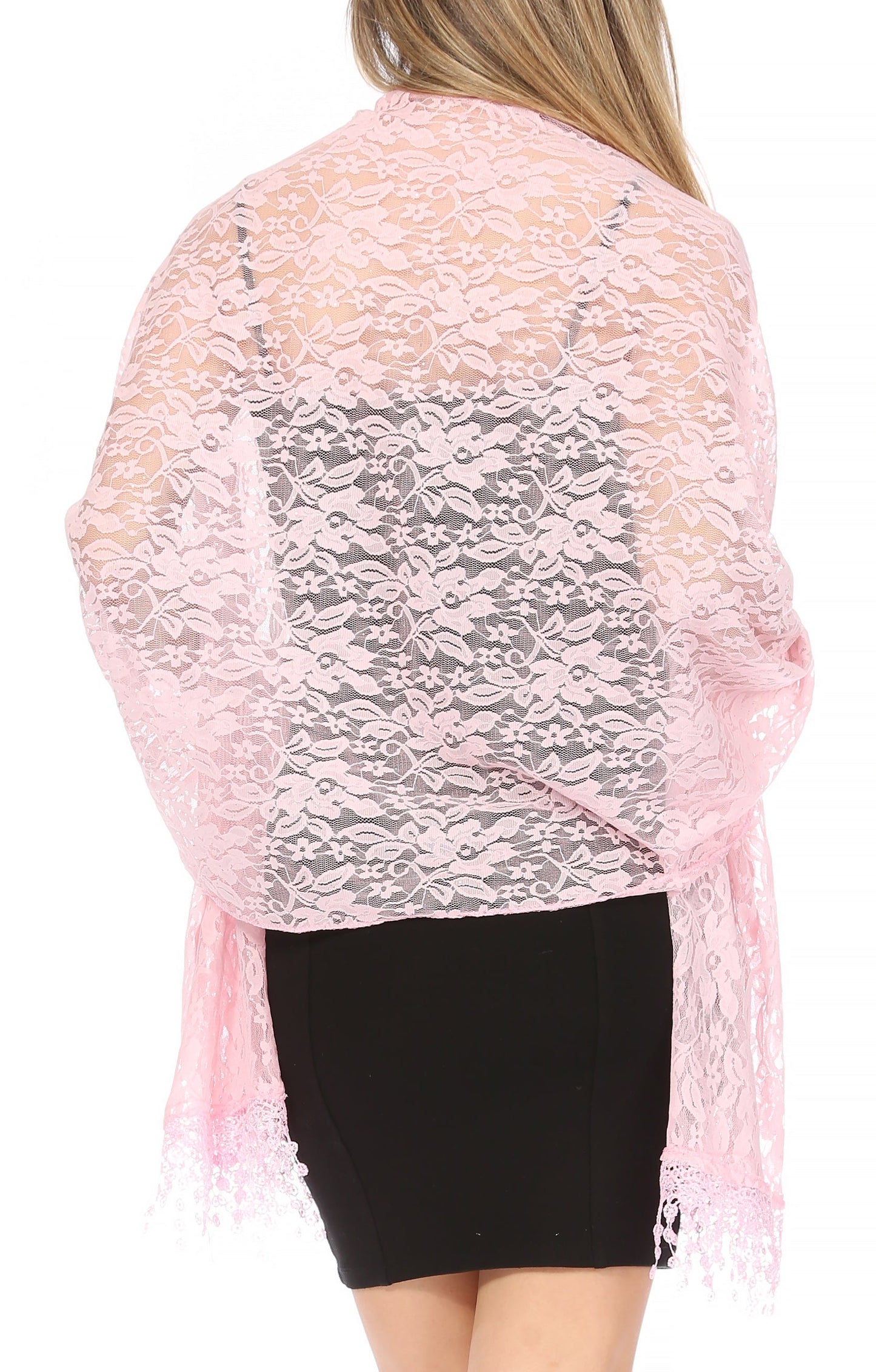 Sakkas Mari Women's Large Lightweight Soft Lace Scarf Wrap Shawl Floral and Fringe - Concordia Style Boutique