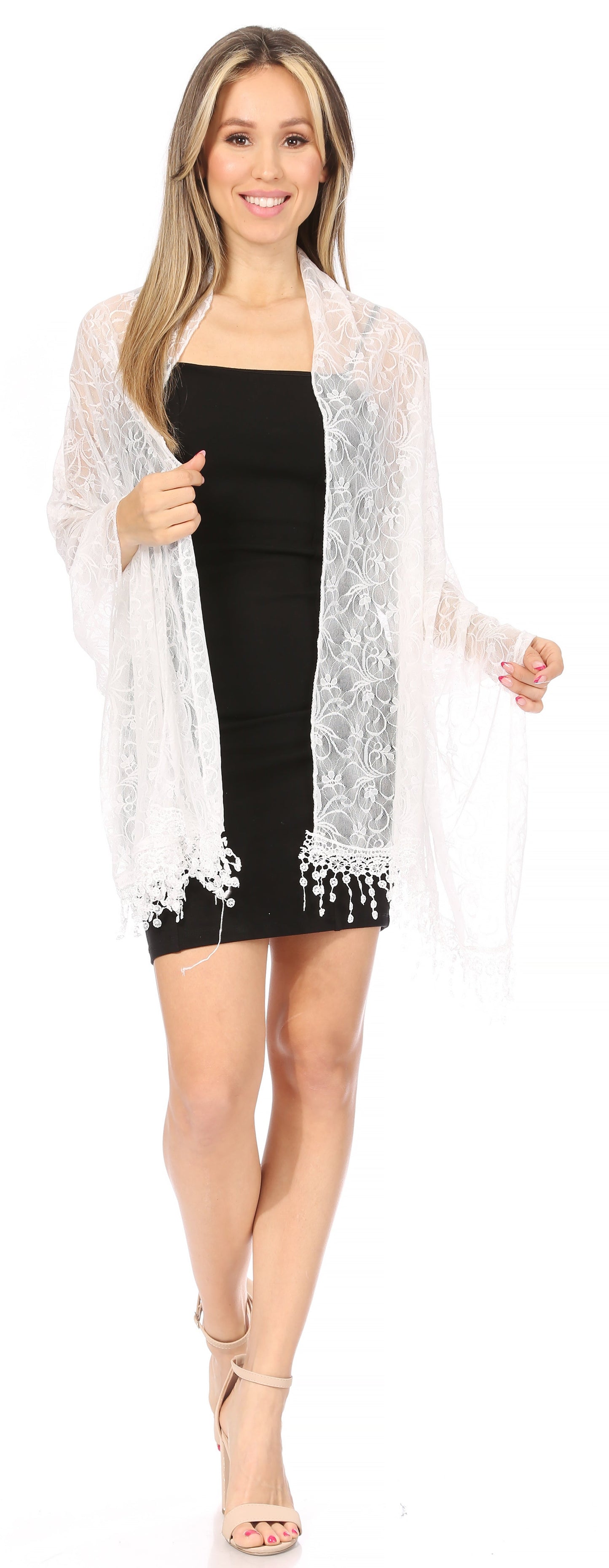 Sakkas Mari Women's Large Lightweight Soft Lace Scarf Wrap Shawl Floral and Fringe - Concordia Style Boutique