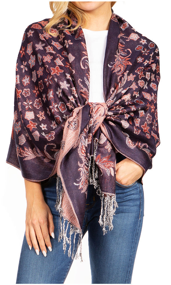 Sakkas Alessa Women's Silky Soft Reversible PaisleyPrint Pashmina Scarf Shawl Wrap - Concordia Style Boutique
