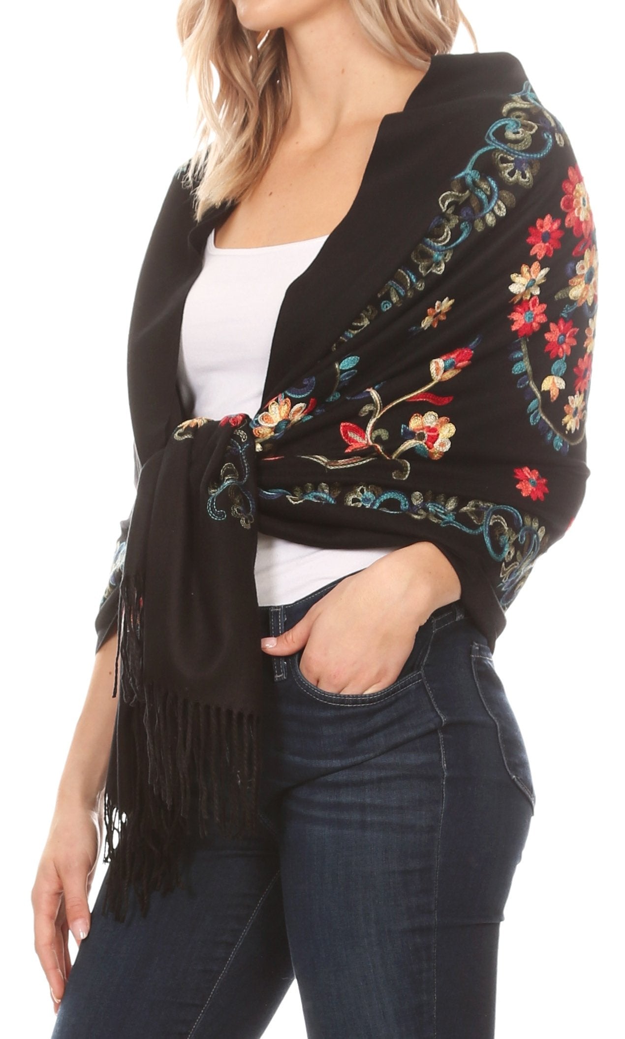 Sakkas Ginata Women's Large Casual Super Soft Embroidery Scarf Shawl Wrap Stole - Concordia Style Boutique