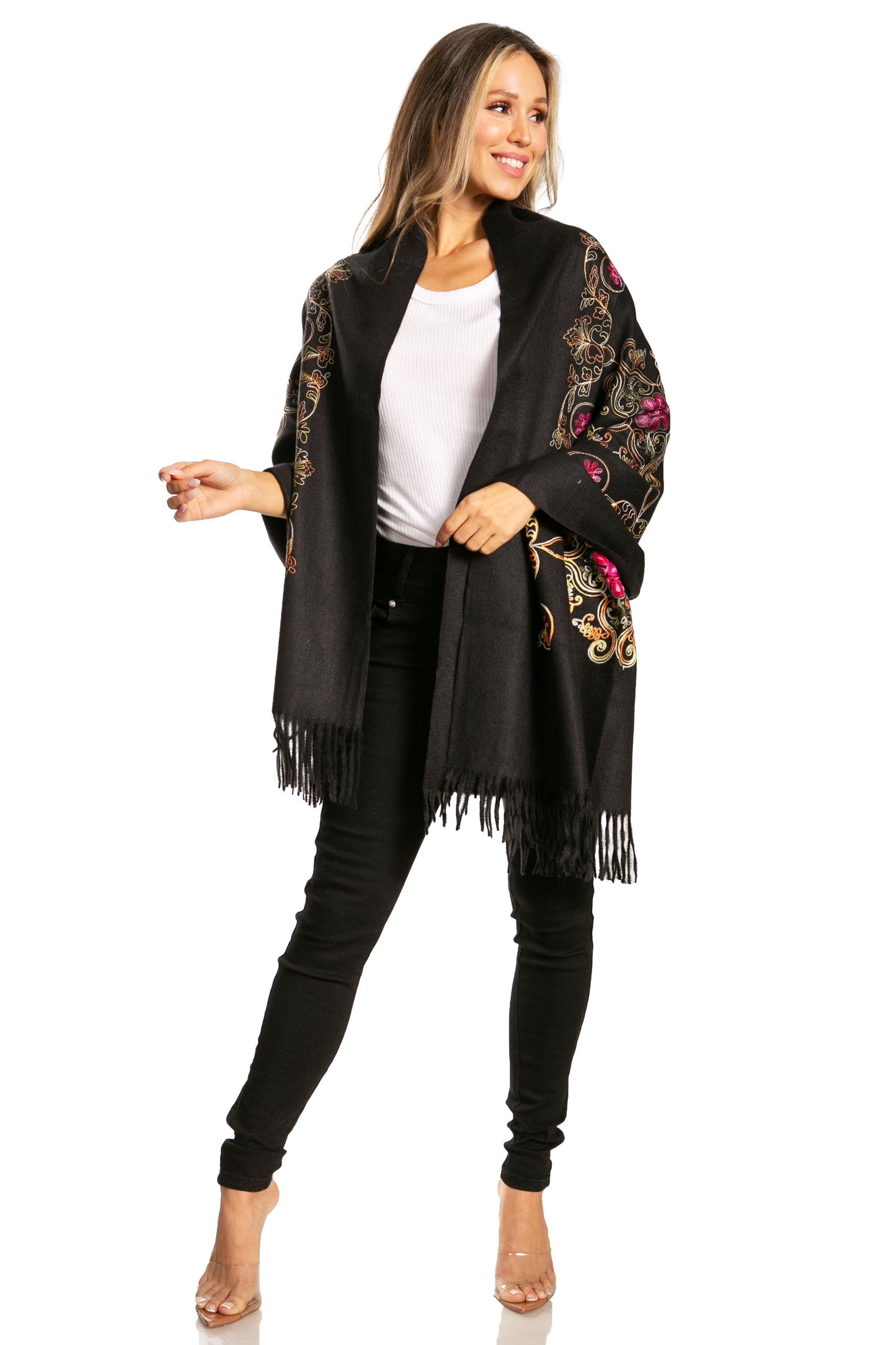 Sakkas Ginata Women's Large Casual Super Soft Embroidery Scarf Shawl Wrap Stole - Concordia Style Boutique