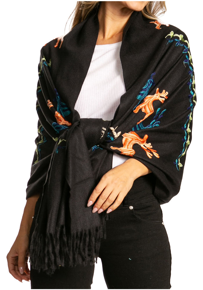 Sakkas Ginata Women's Large Casual Super Soft Embroidery Scarf Shawl Wrap Stole - Concordia Style Boutique
