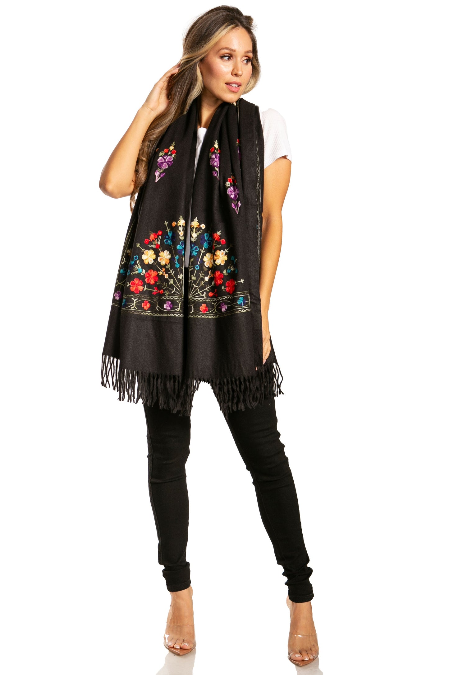 Sakkas Ginata Women's Large Casual Super Soft Embroidery Scarf Shawl Wrap Stole - Concordia Style Boutique