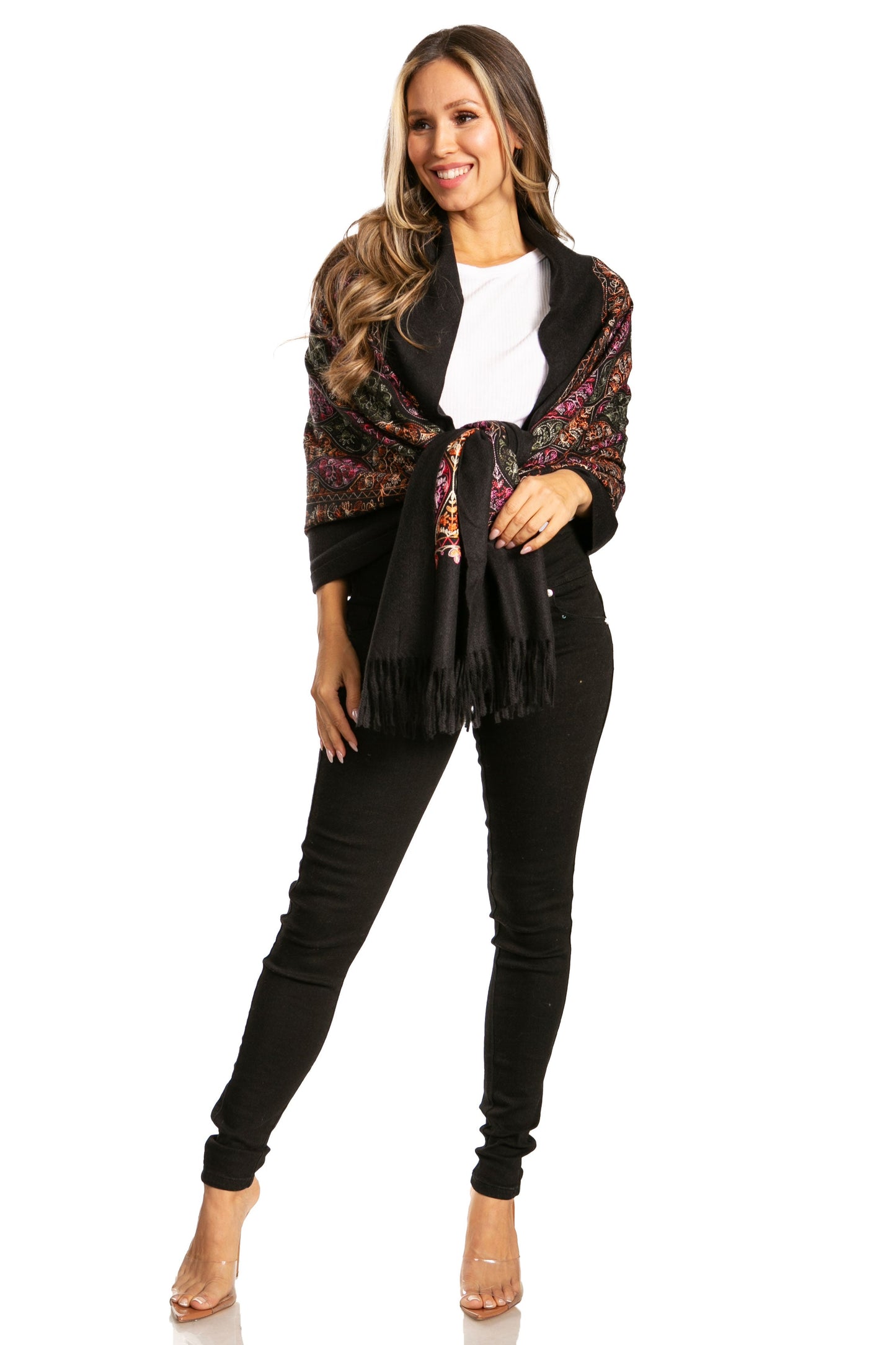 Sakkas Ginata Women's Large Casual Super Soft Embroidery Scarf Shawl Wrap Stole - Concordia Style Boutique