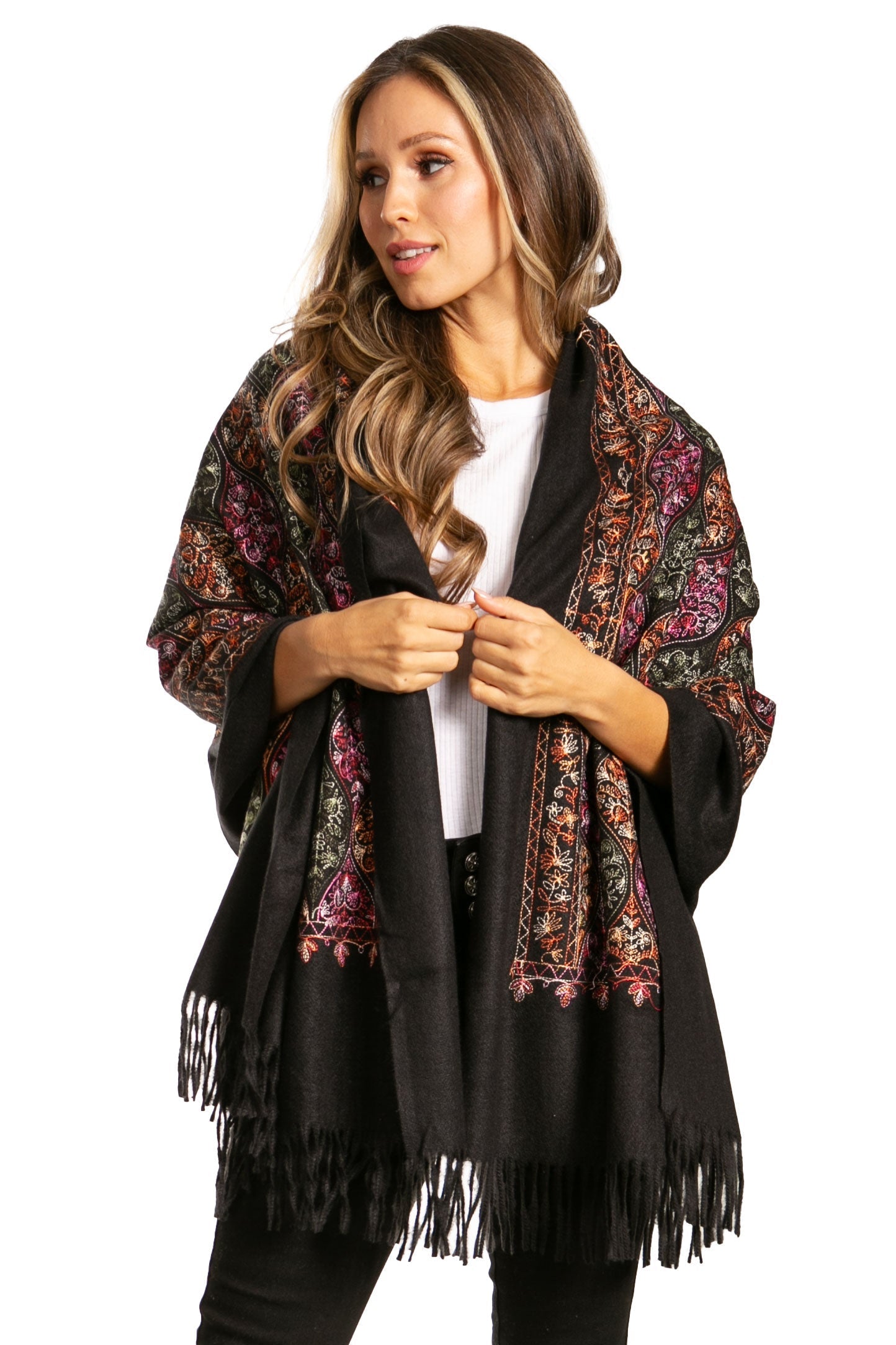 Sakkas Ginata Women's Large Casual Super Soft Embroidery Scarf Shawl Wrap Stole - Concordia Style Boutique