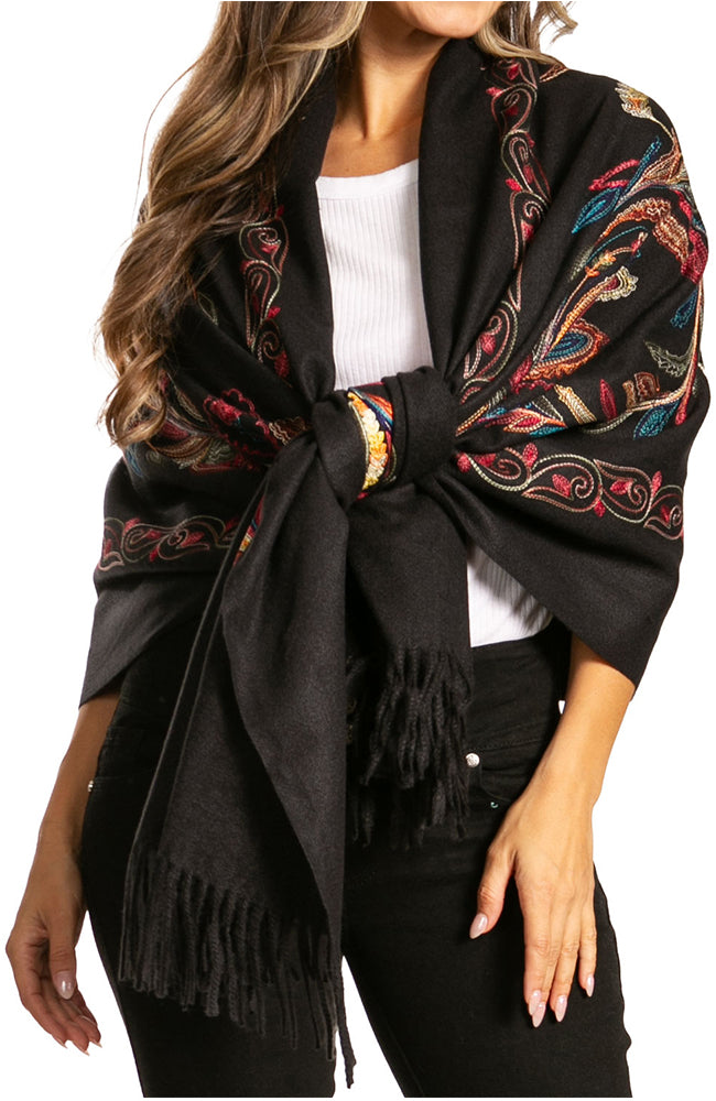 Sakkas Ginata Women's Large Casual Super Soft Embroidery Scarf Shawl Wrap Stole - Concordia Style Boutique