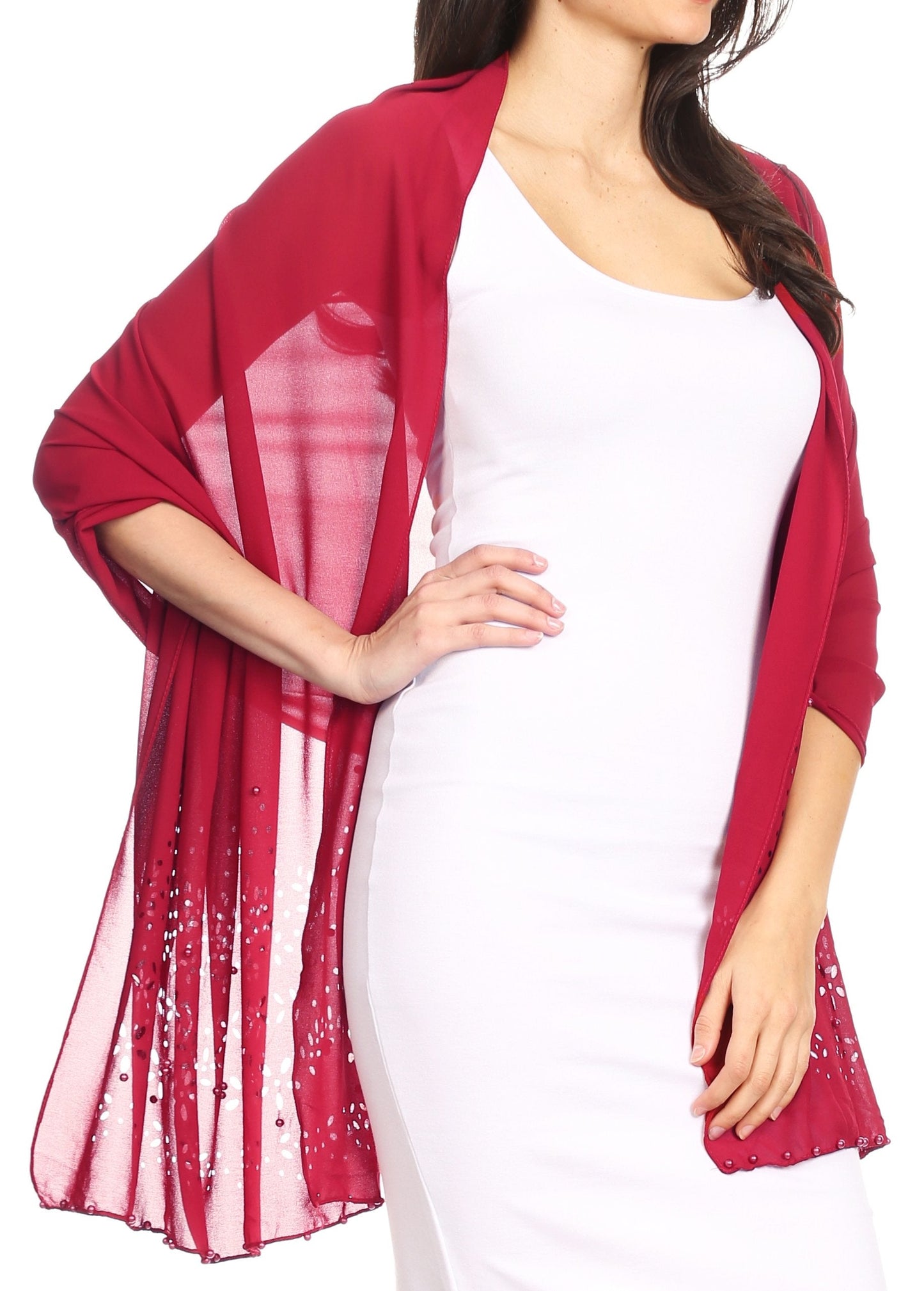 Sakkas Naomi Women Soft Sheer Embellished Chiffon Bridal Wedding Scarf Shawl Wrap - Concordia Style Boutique