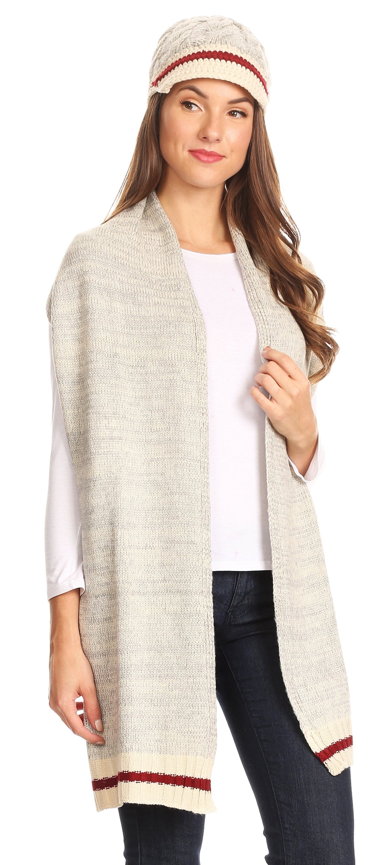 Sakkas Theo Unisex Warm Winter Heather and stripes Knit Hat & Scarf Set - Concordia Style Boutique