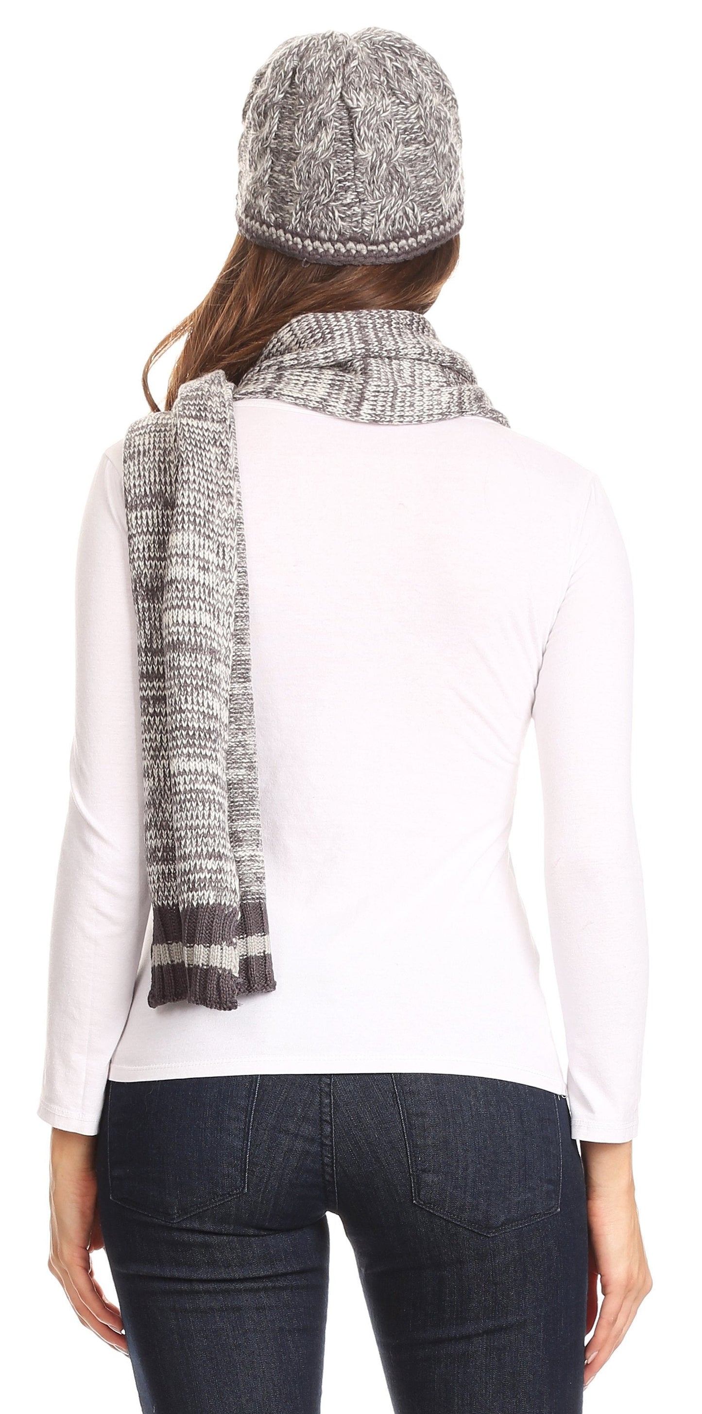 Sakkas Theo Unisex Warm Winter Heather and stripes Knit Hat & Scarf Set - Concordia Style Boutique