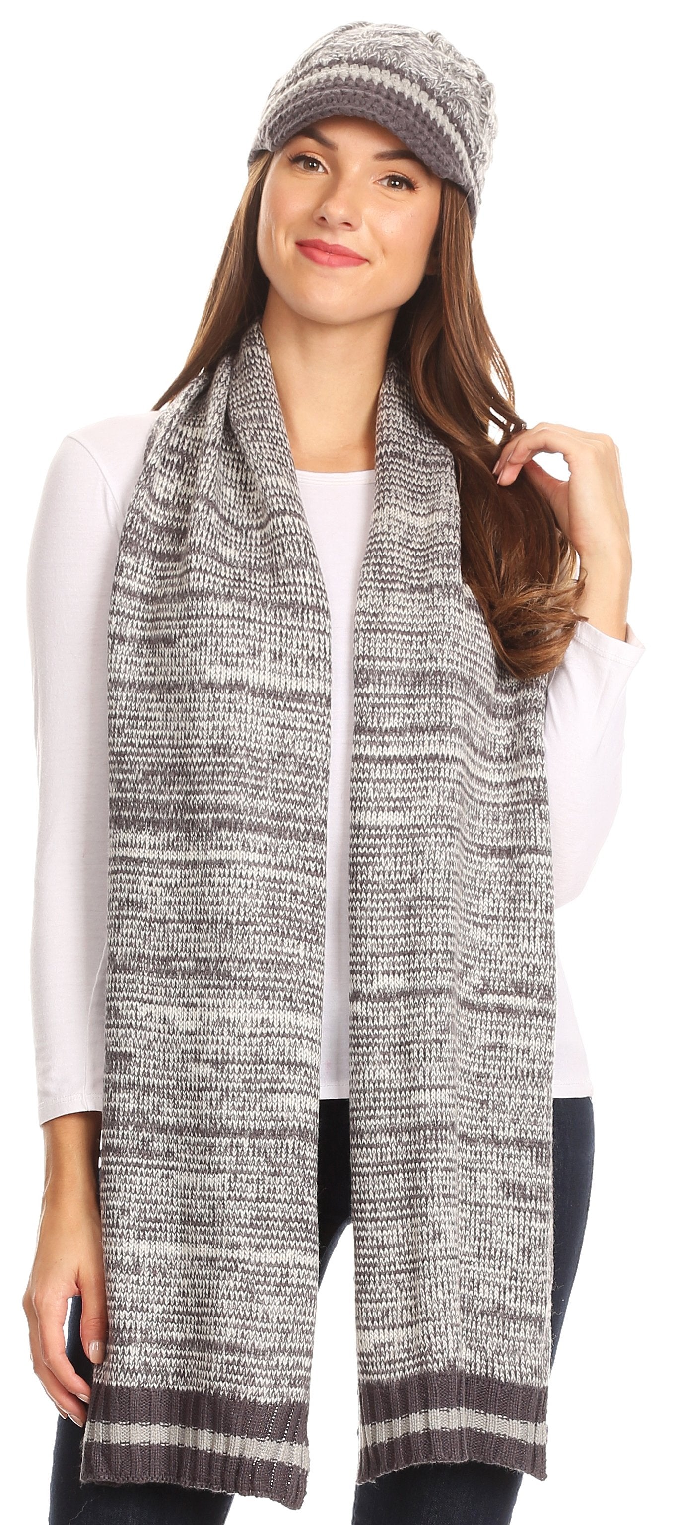 Sakkas Theo Unisex Warm Winter Heather and stripes Knit Hat & Scarf Set - Concordia Style Boutique