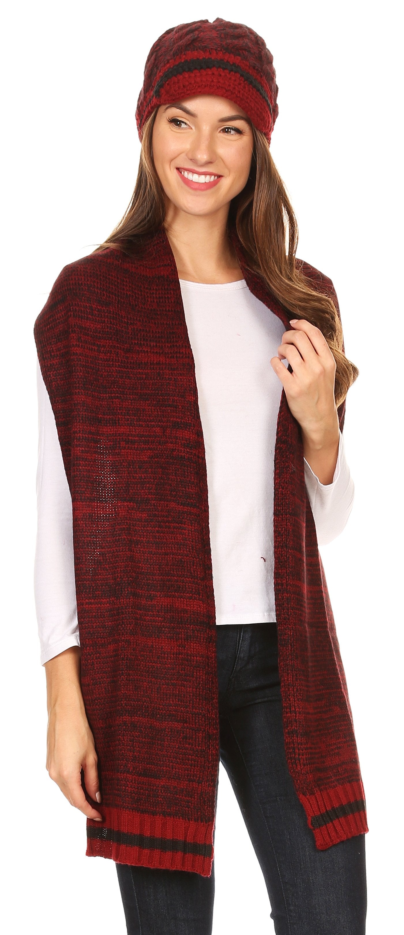 Sakkas Theo Unisex Warm Winter Heather and stripes Knit Hat & Scarf Set - Concordia Style Boutique
