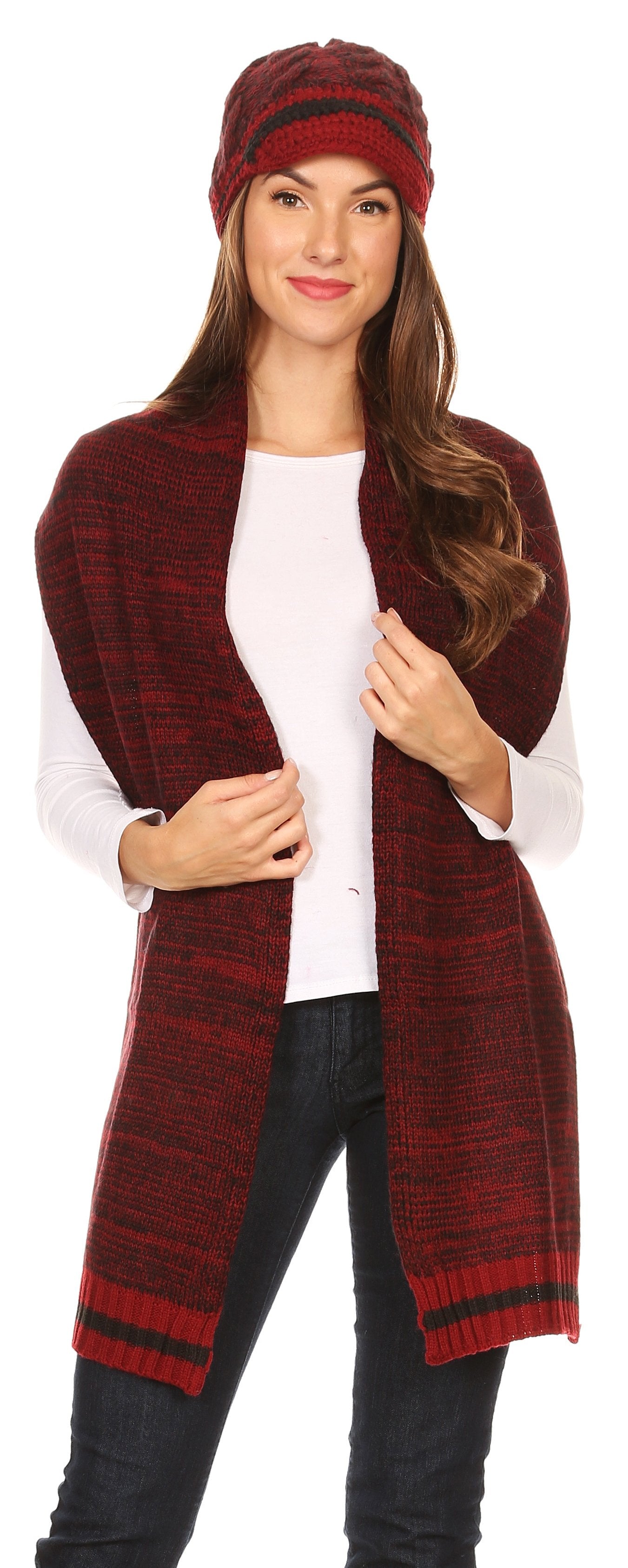 Sakkas Theo Unisex Warm Winter Heather and stripes Knit Hat & Scarf Set - Concordia Style Boutique