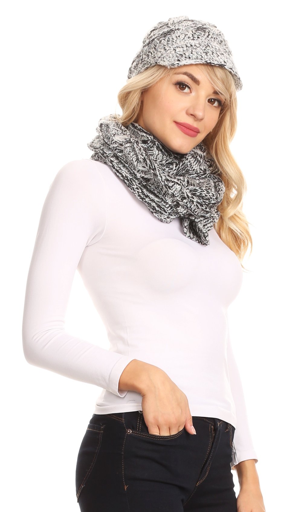 Sakkas Coline Soft Heather Chunky Cable knit Hat and Scarf Set Warm Cozy Winter - Concordia Style Boutique