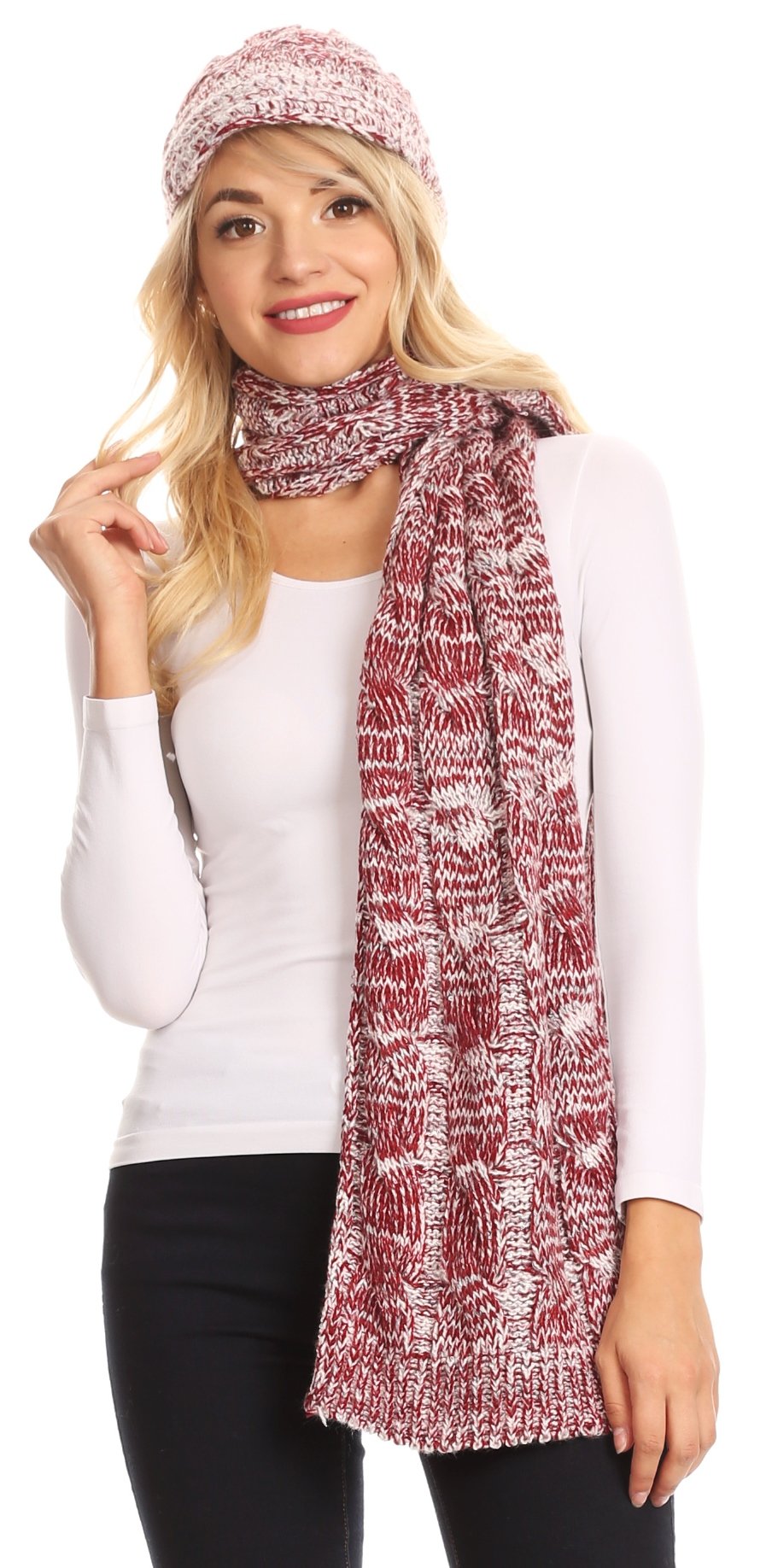 Sakkas Coline Soft Heather Chunky Cable knit Hat and Scarf Set Warm Cozy Winter - Concordia Style Boutique