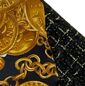 CC Logo Gold Coins Noir Vintage Silk Scarf Coffee Run Keychain Bag