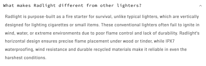 Radlight is a purpose built lighter for harsh conditions