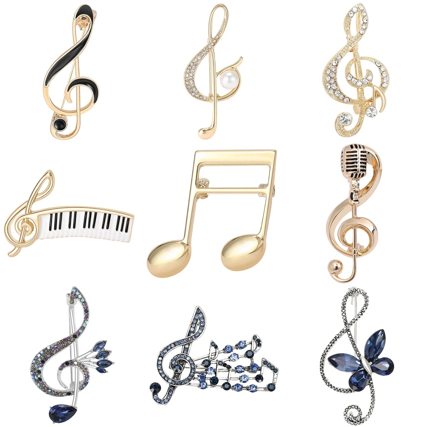 Rhinestone Piano Music Note Brooch Pin Jewelry Accessories
