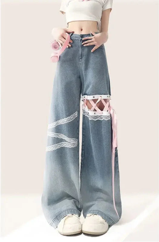 Cute Lace Cut Design Jeans