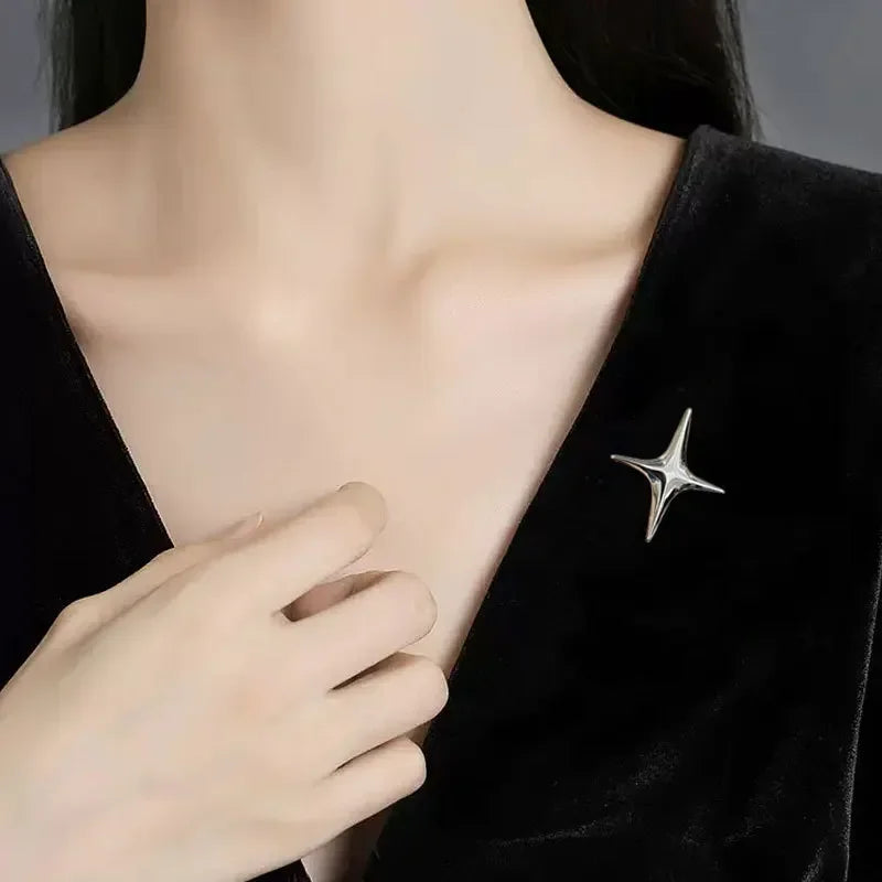 Cross Star Brooch Pin for Men and Women - Four-pointed Metal Lapel Pin